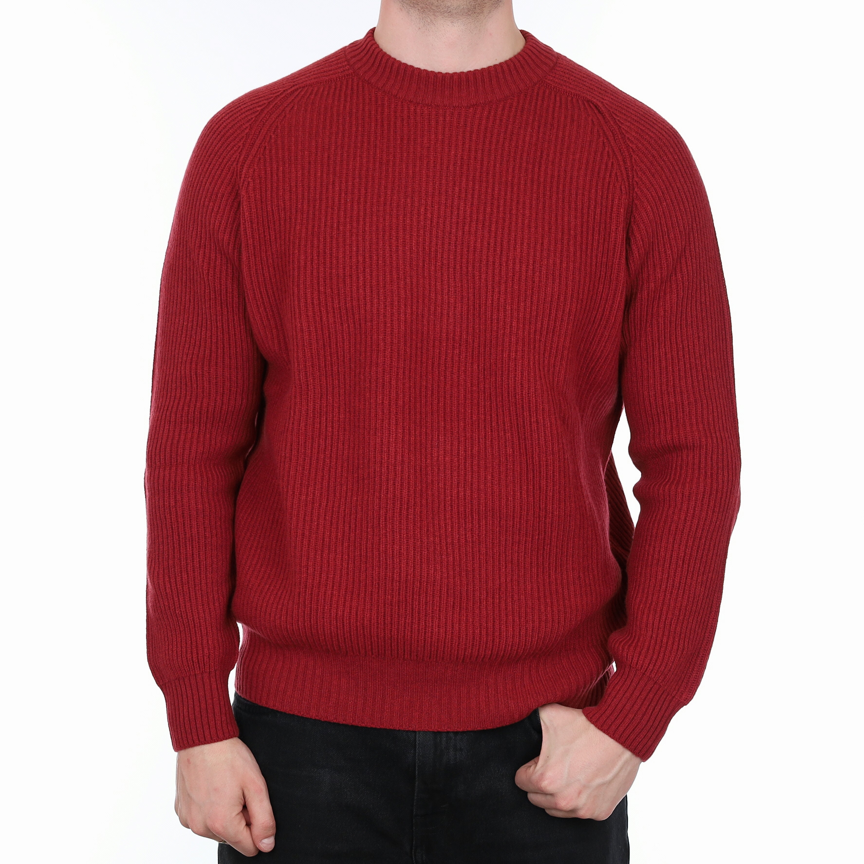 Men's Brand New Scottish Brick Red Chunky Cashmere Crew Neck Jumper XL