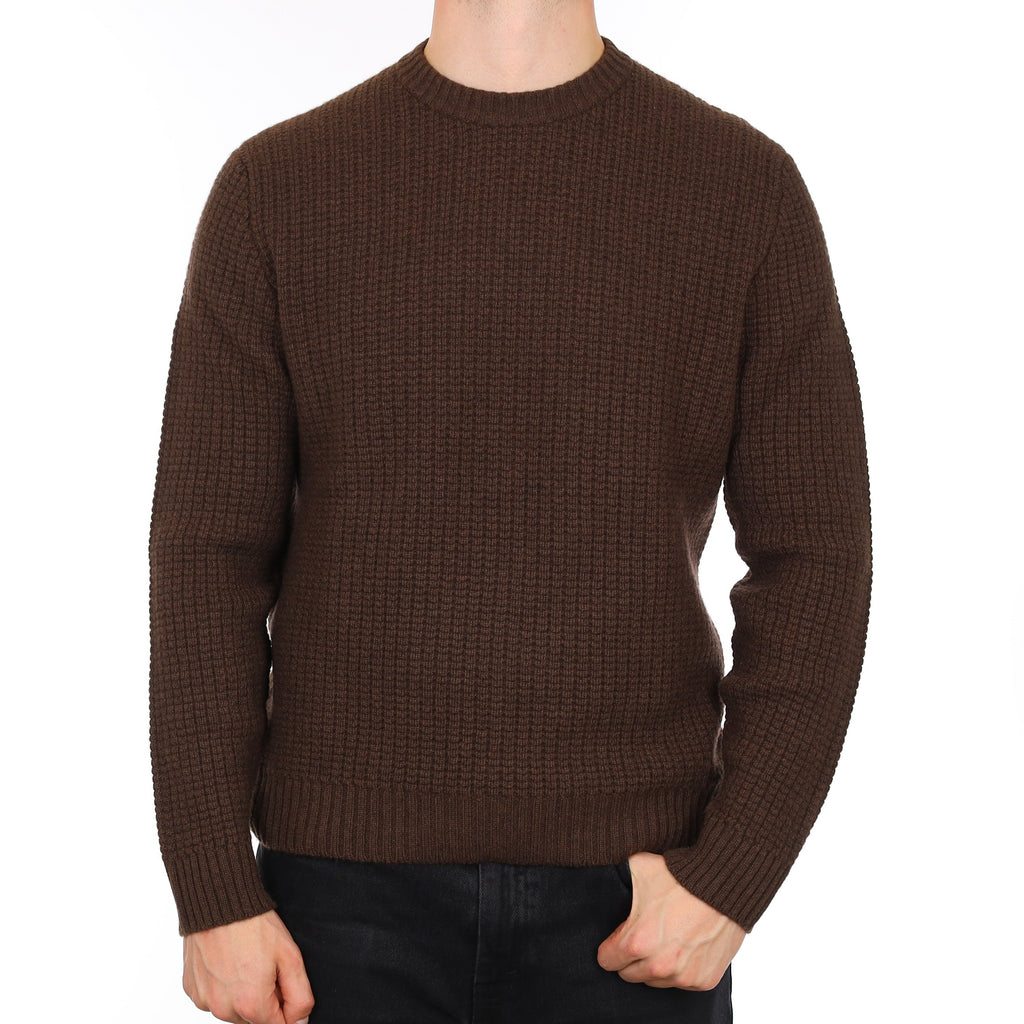 Men's Brand New Scottish Chocolate Brown Chunky Waffle Cashmere Crew Neck Jumper XL