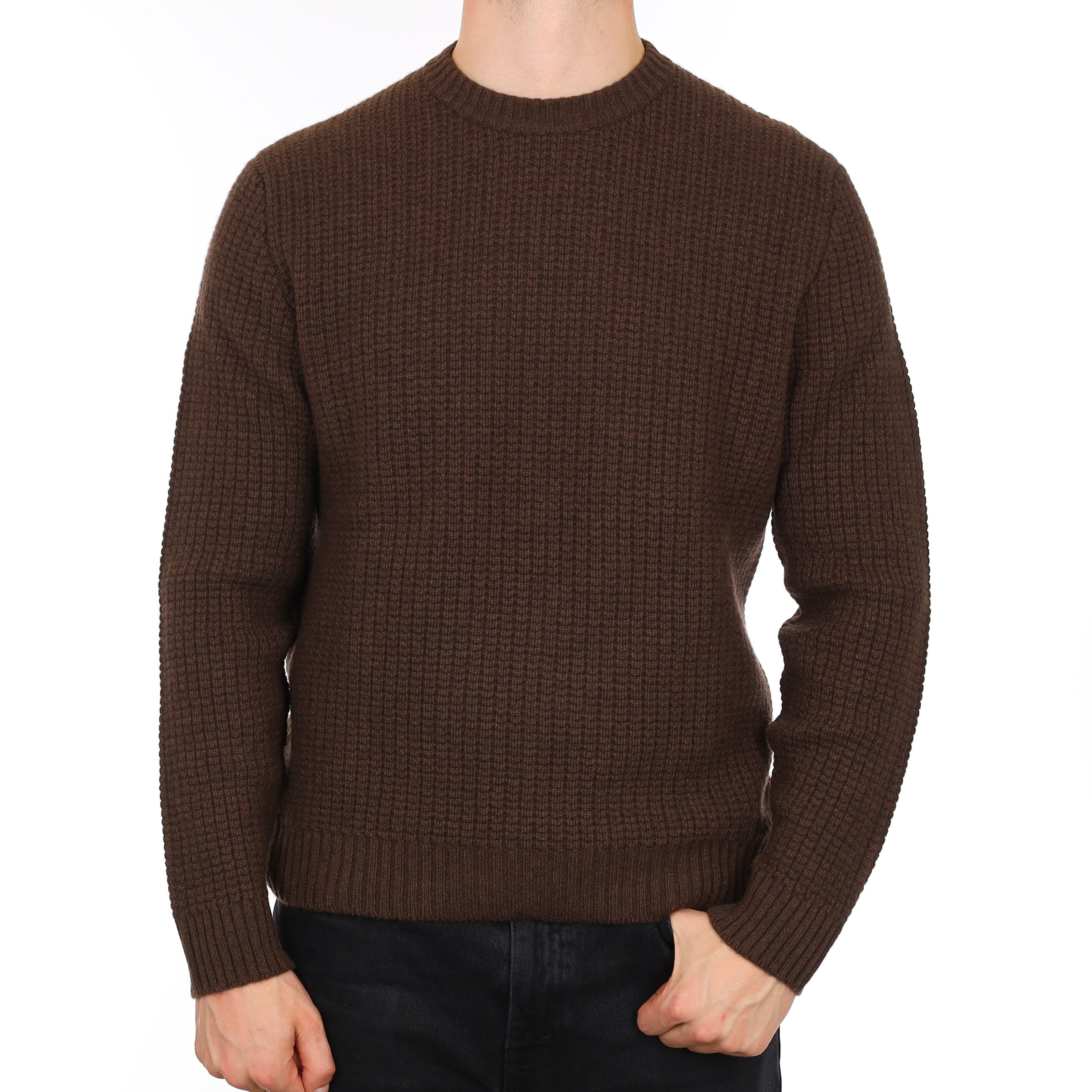 Men's Brand New Scottish Chocolate Brown Chunky Waffle Cashmere Crew Neck Jumper XL
