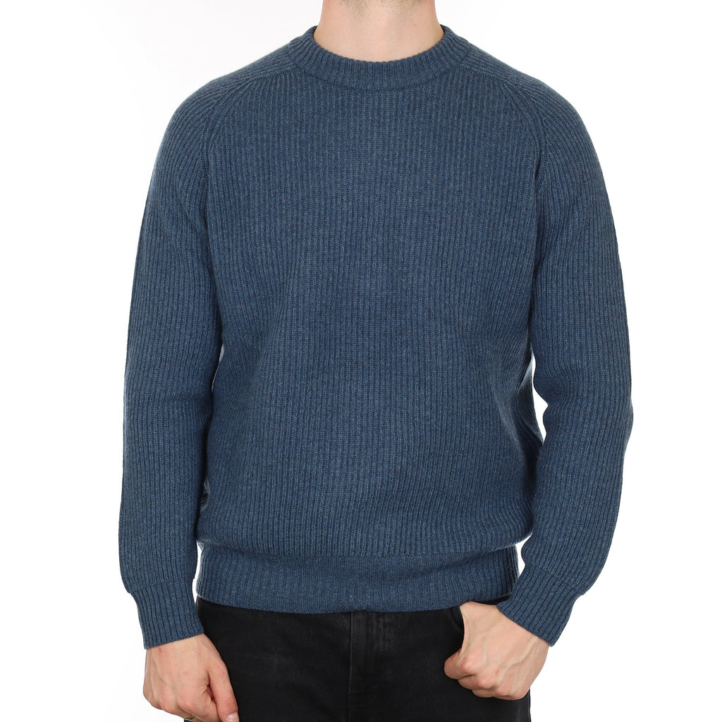 Men's Brand New Scottish Deep Denim Blue Chunky Cashmere Crew Neck Jumper XL