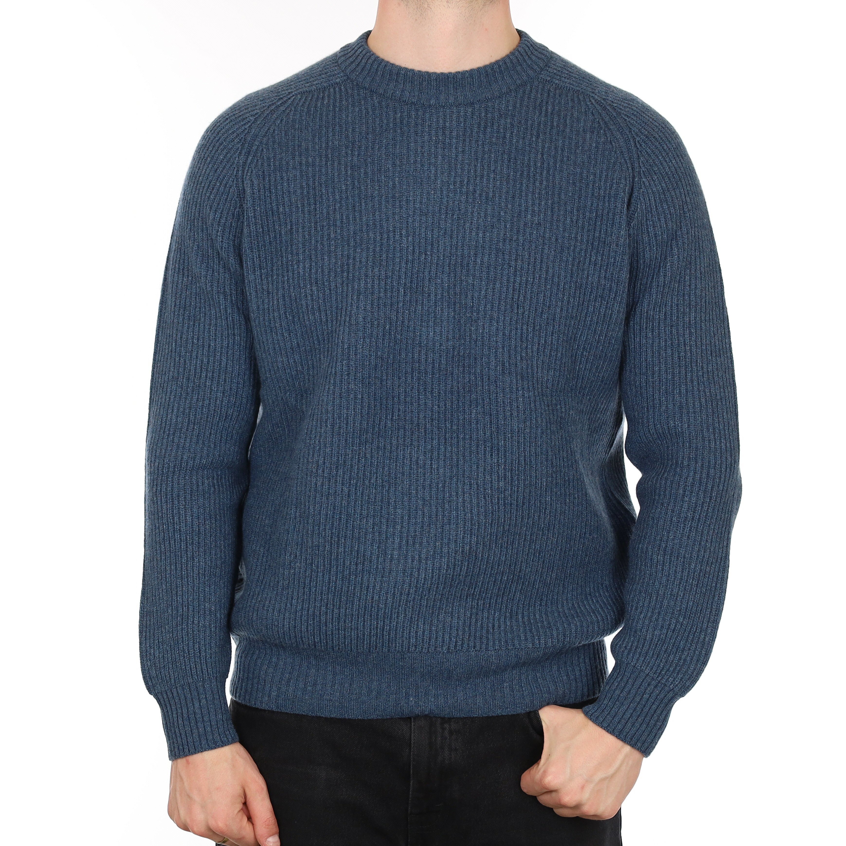 Men's Brand New Scottish Deep Denim Blue Chunky Cashmere Crew Neck Jumper XL