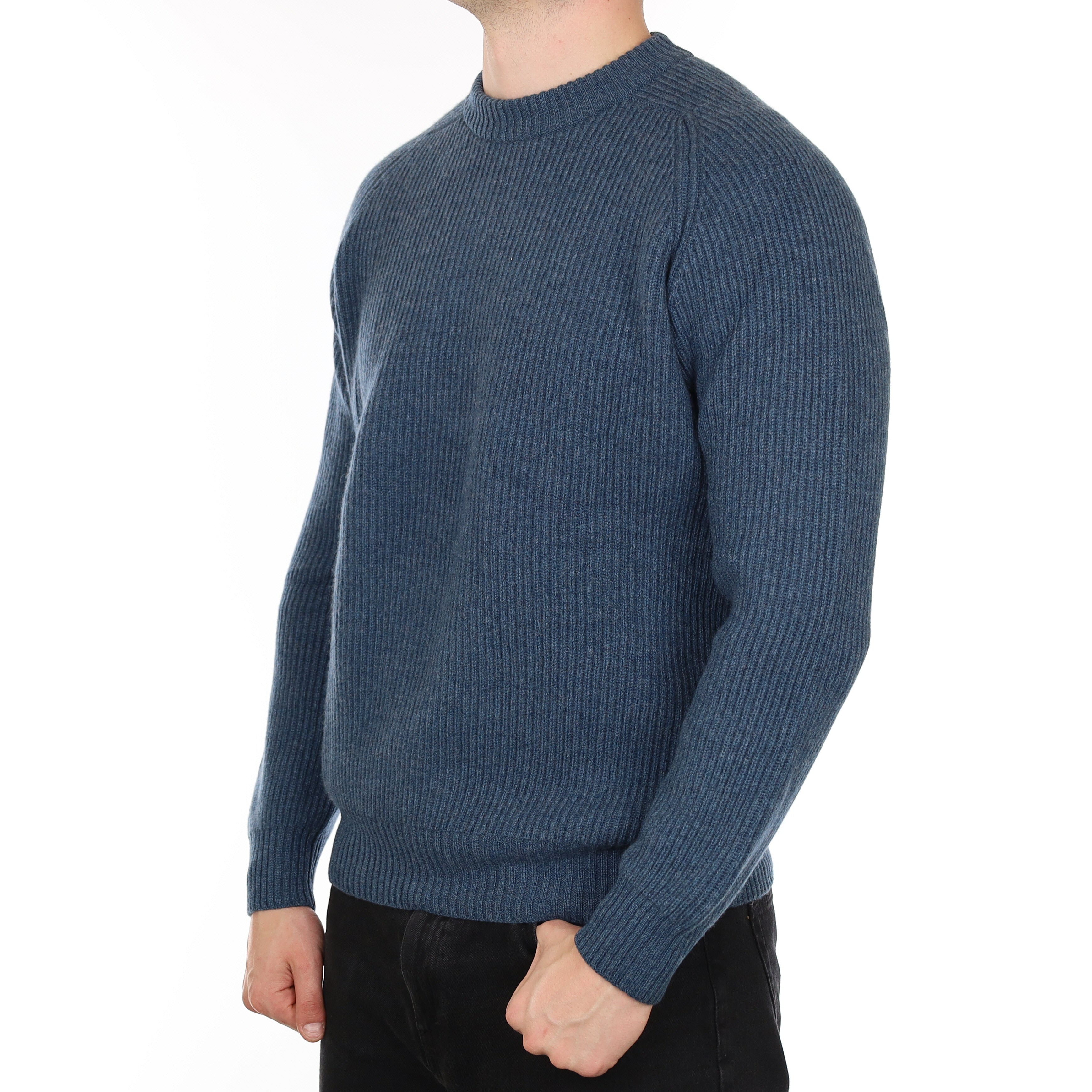 Men's Brand New Scottish Deep Denim Blue Chunky Cashmere Crew Neck Jumper XL