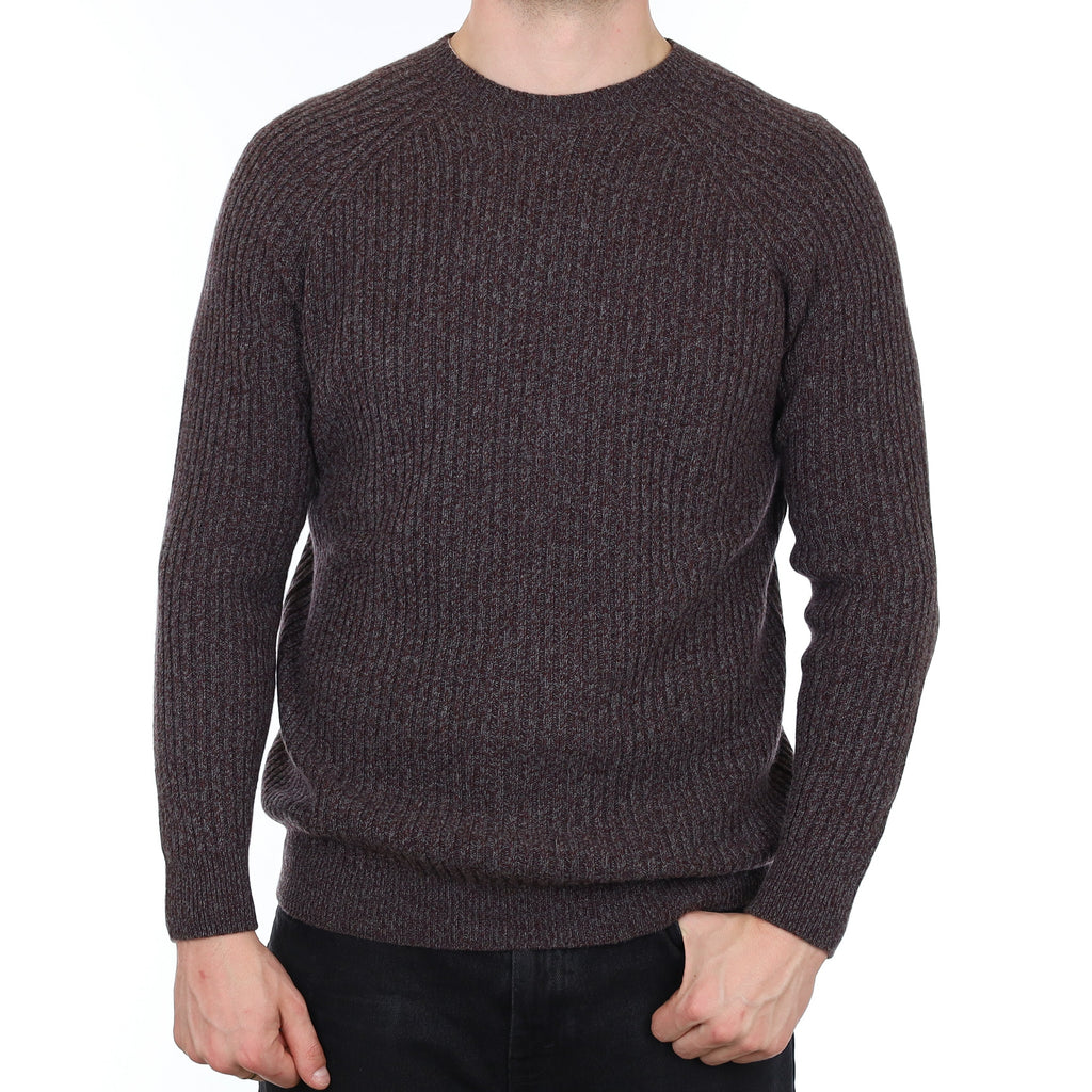 Men's Brand New Scottish Aubergine Marl Rib Cashmere Crew Neck Jumper XL