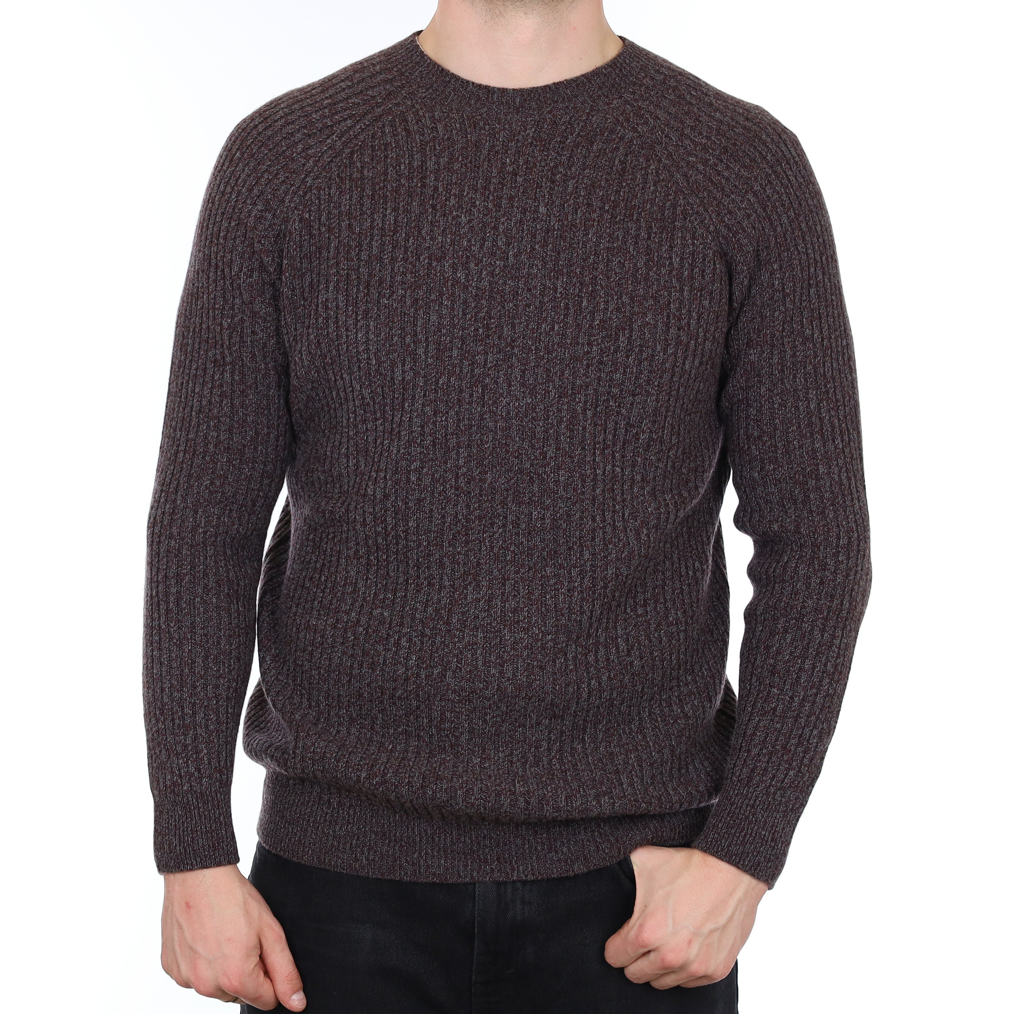 Men's Brand New Scottish Aubergine Marl Rib Cashmere Crew Neck Jumper XL