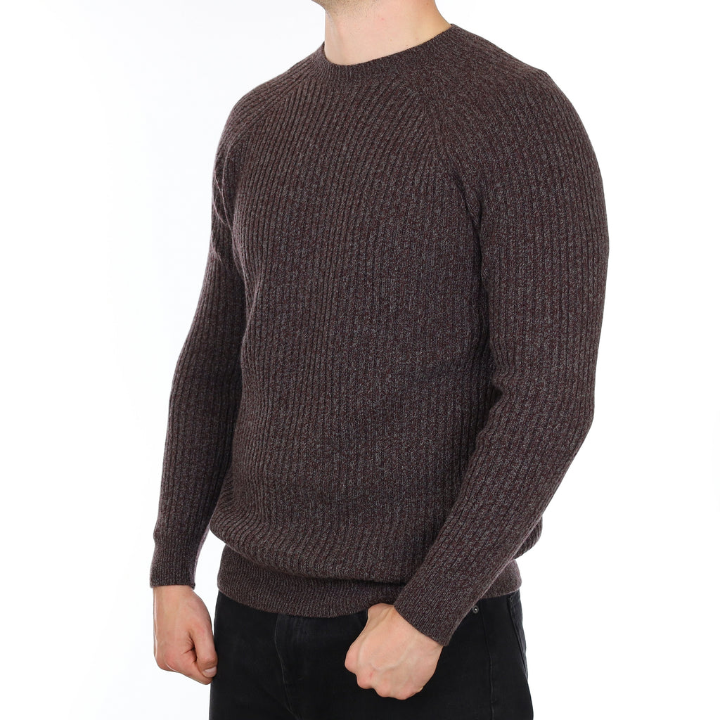 Men's Brand New Scottish Aubergine Marl Rib Cashmere Crew Neck Jumper XL