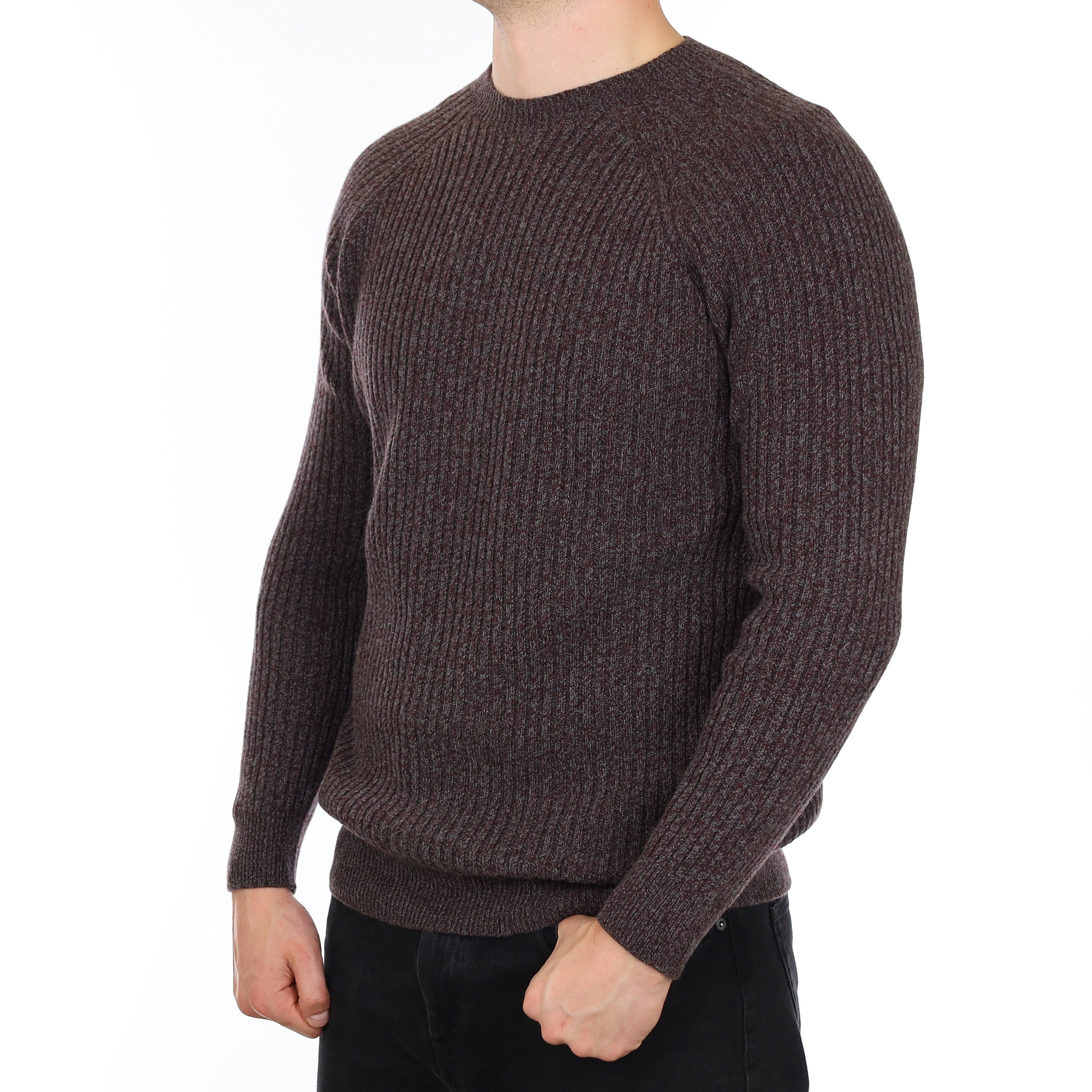 Men's Brand New Scottish Aubergine Marl Rib Cashmere Crew Neck Jumper XL