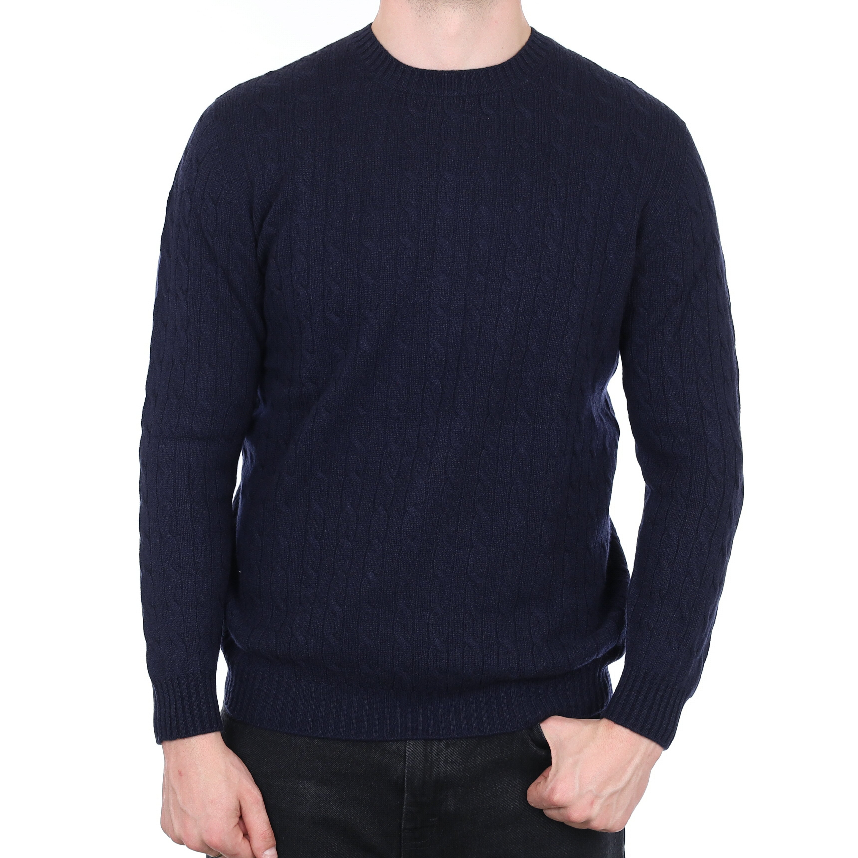 Men's Brand New Scottish Navy Cable Cashmere Crew Neck Jumper XL