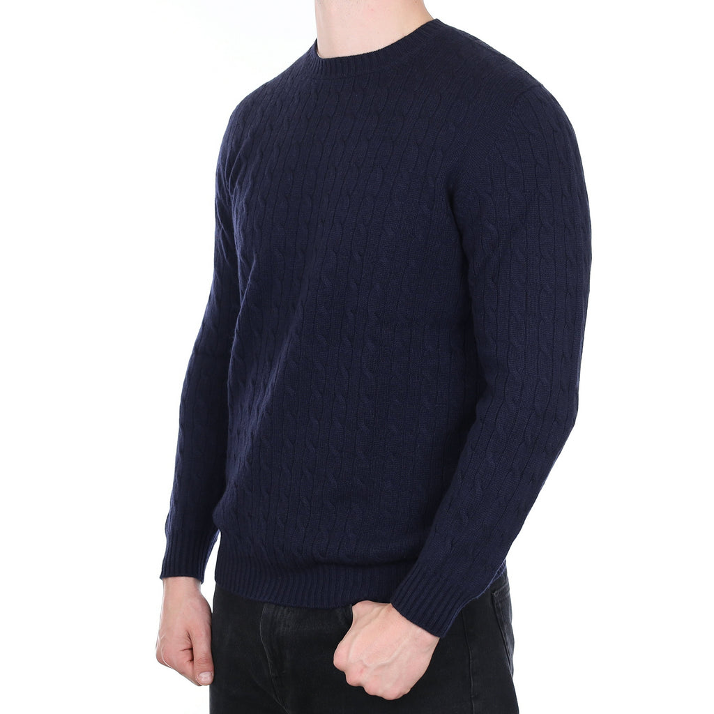 Men's Brand New Scottish Navy Cable Cashmere Crew Neck Jumper XL