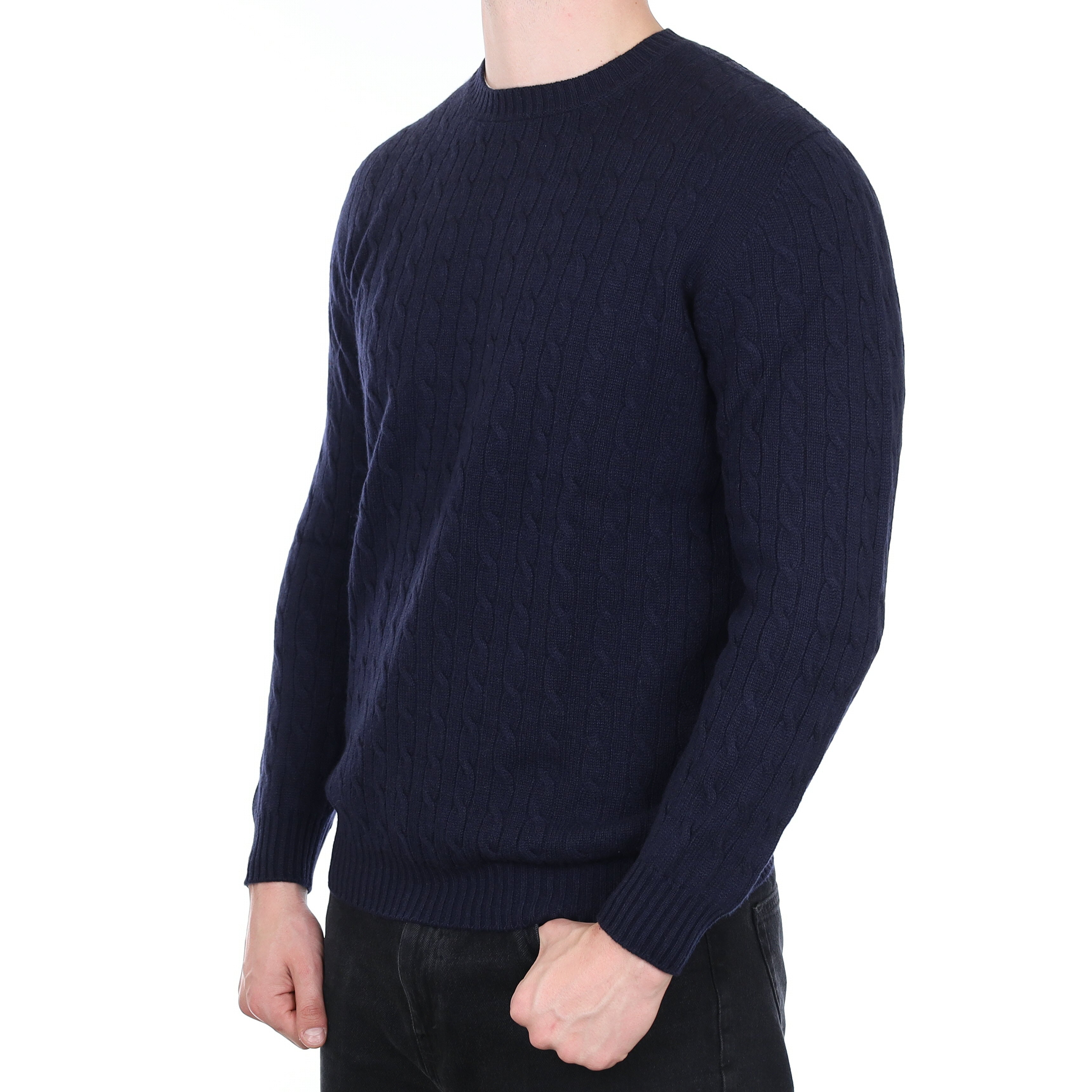 Men's Brand New Scottish Navy Cable Cashmere Crew Neck Jumper XL
