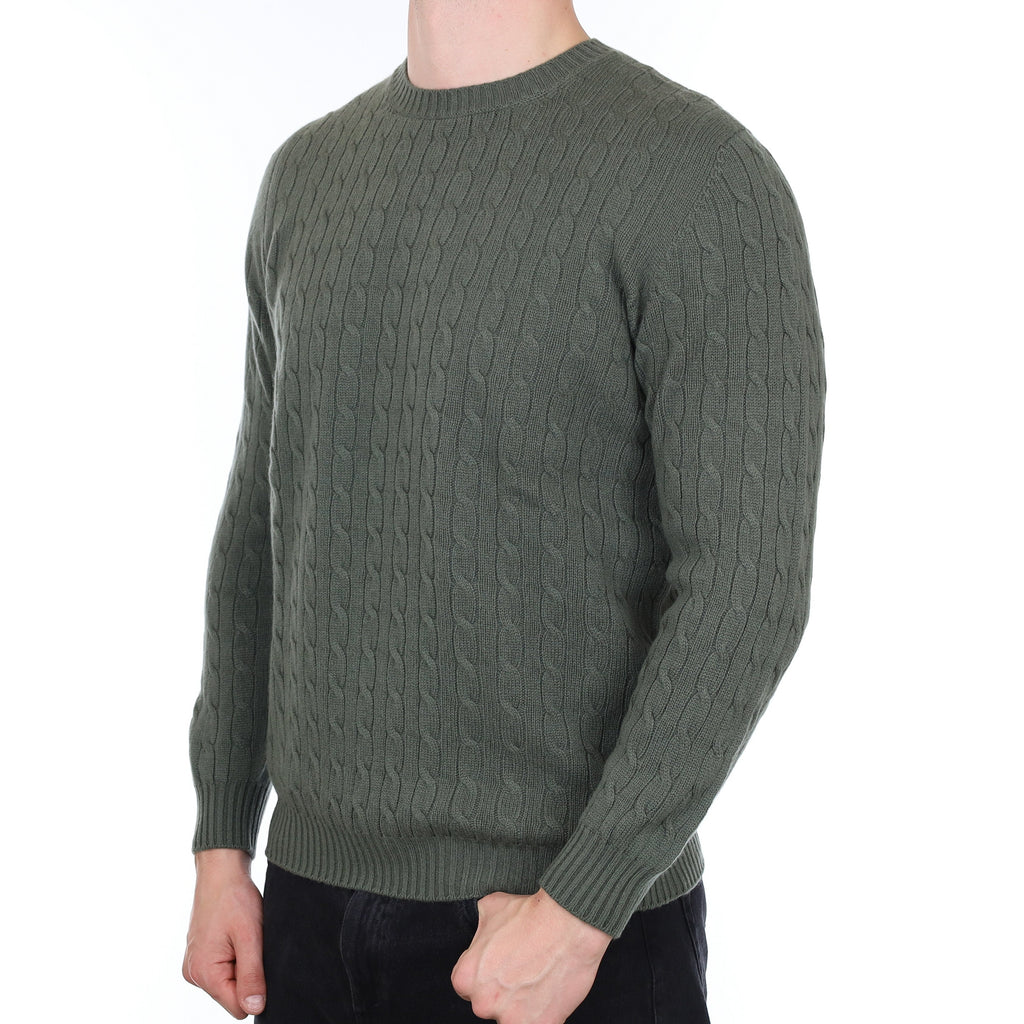 Men's Brand New Scottish Alpine Green Cable Cashmere Crew Neck Jumper XL