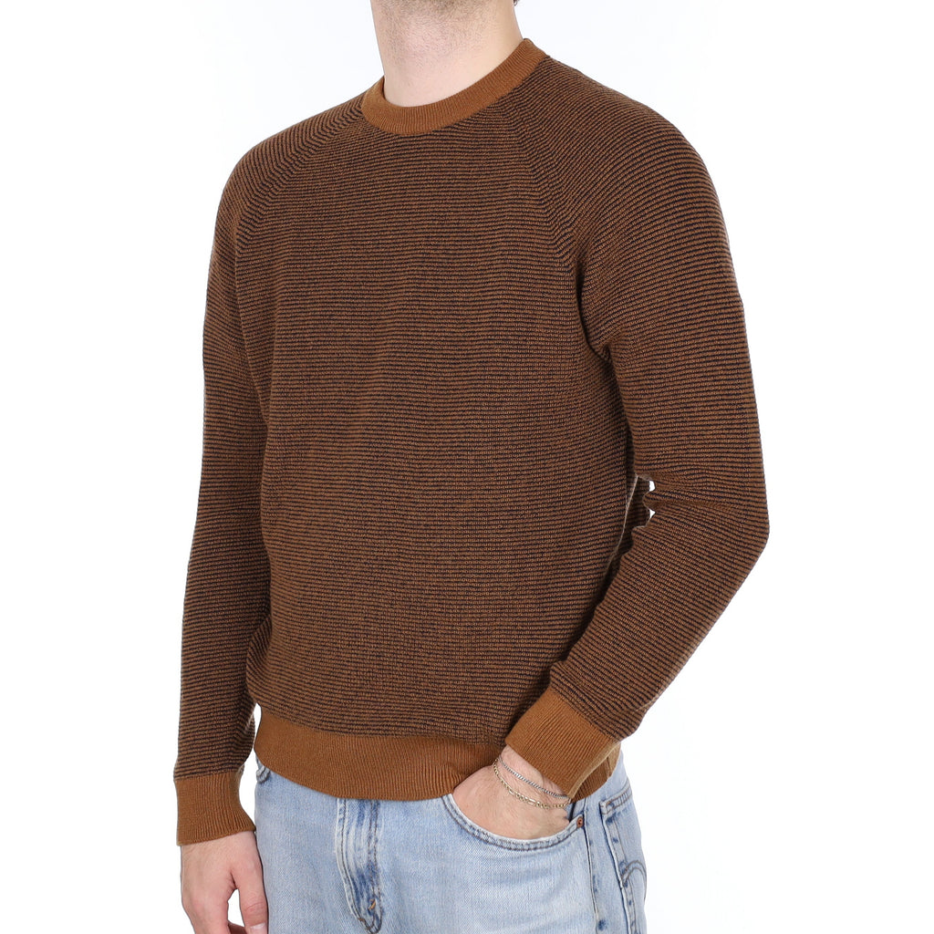 Men's Brand New Scottish Cinnamon & Navy Textured Cashmere Crew Neck Jumper Medium