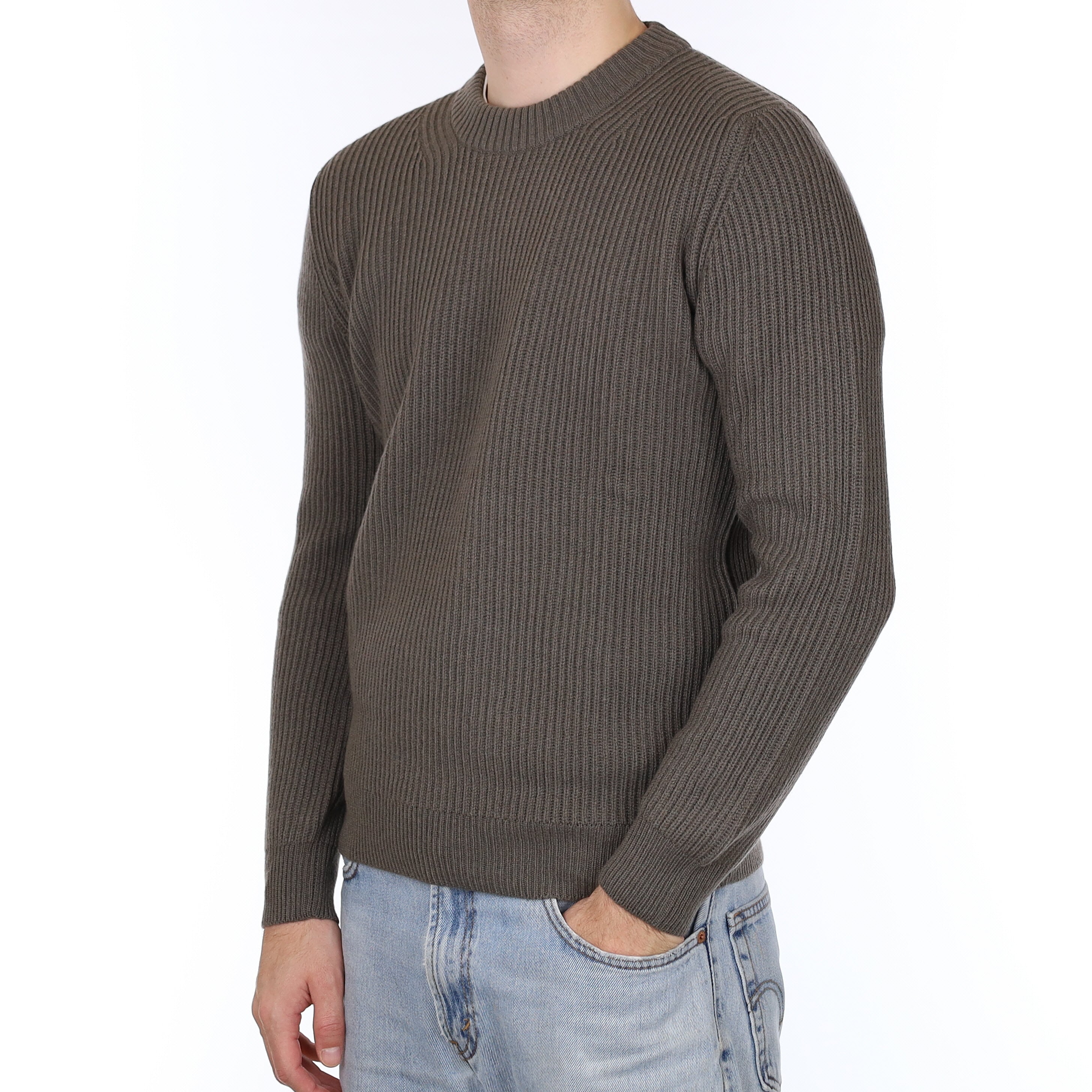 Men's Brand New Scottish Slate Green Chunky Cashmere Crew Neck Jumper Medium