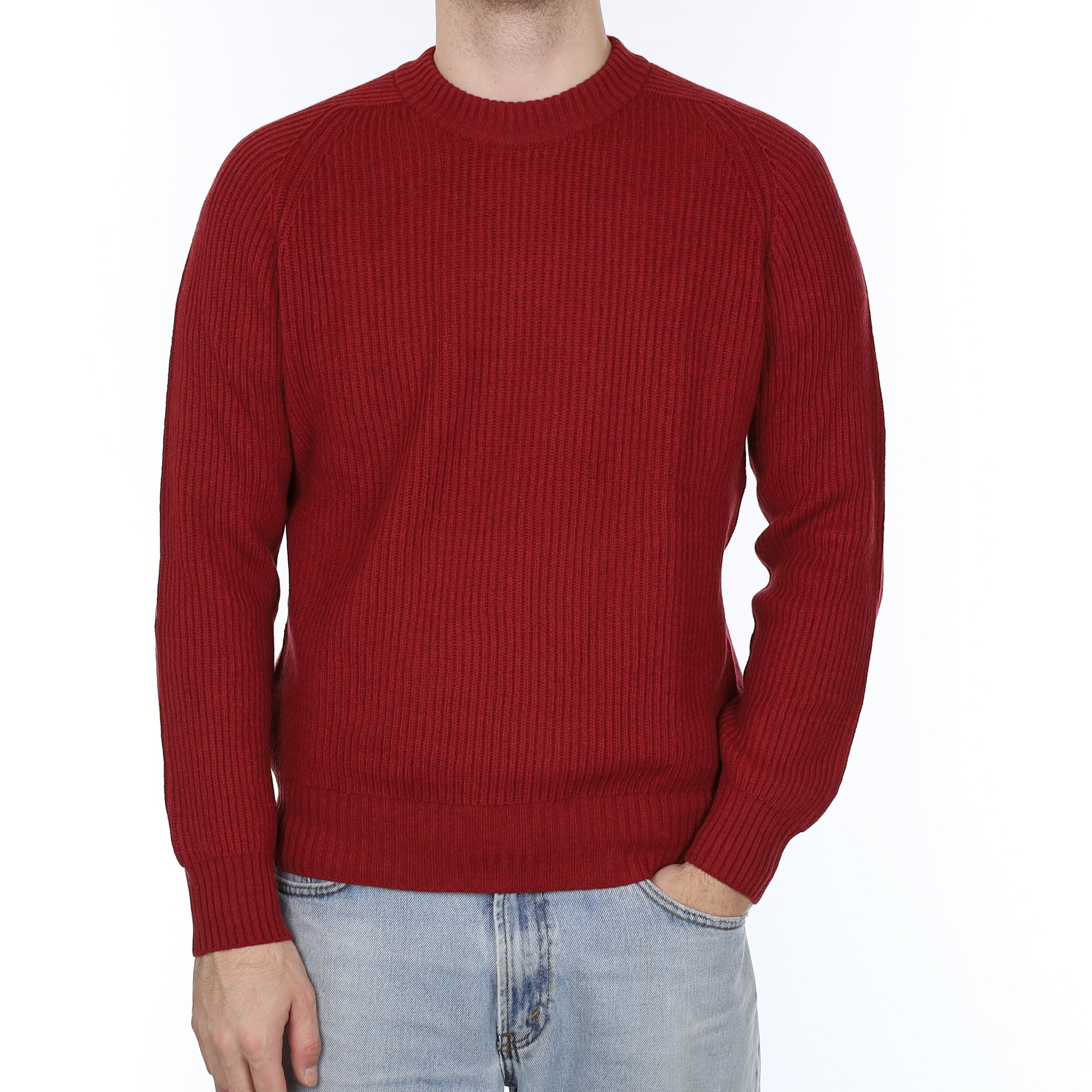 Men's Brand New Scottish Brick Red Chunky Cashmere Crew Neck Jumper Medium