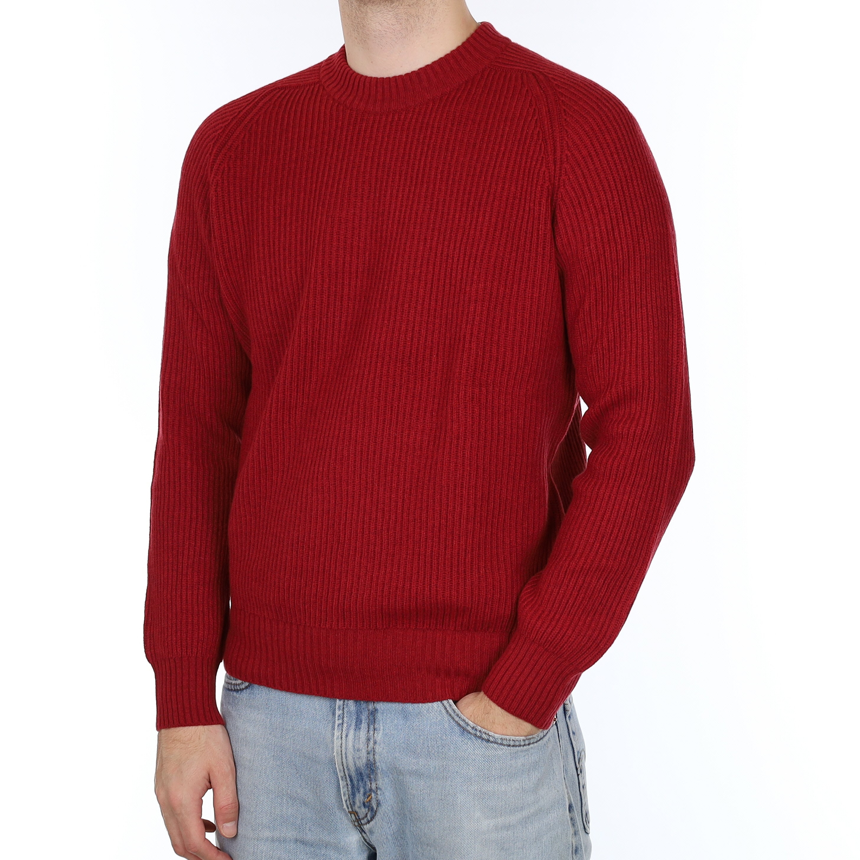 Men's Brand New Scottish Brick Red Chunky Cashmere Crew Neck Jumper Medium