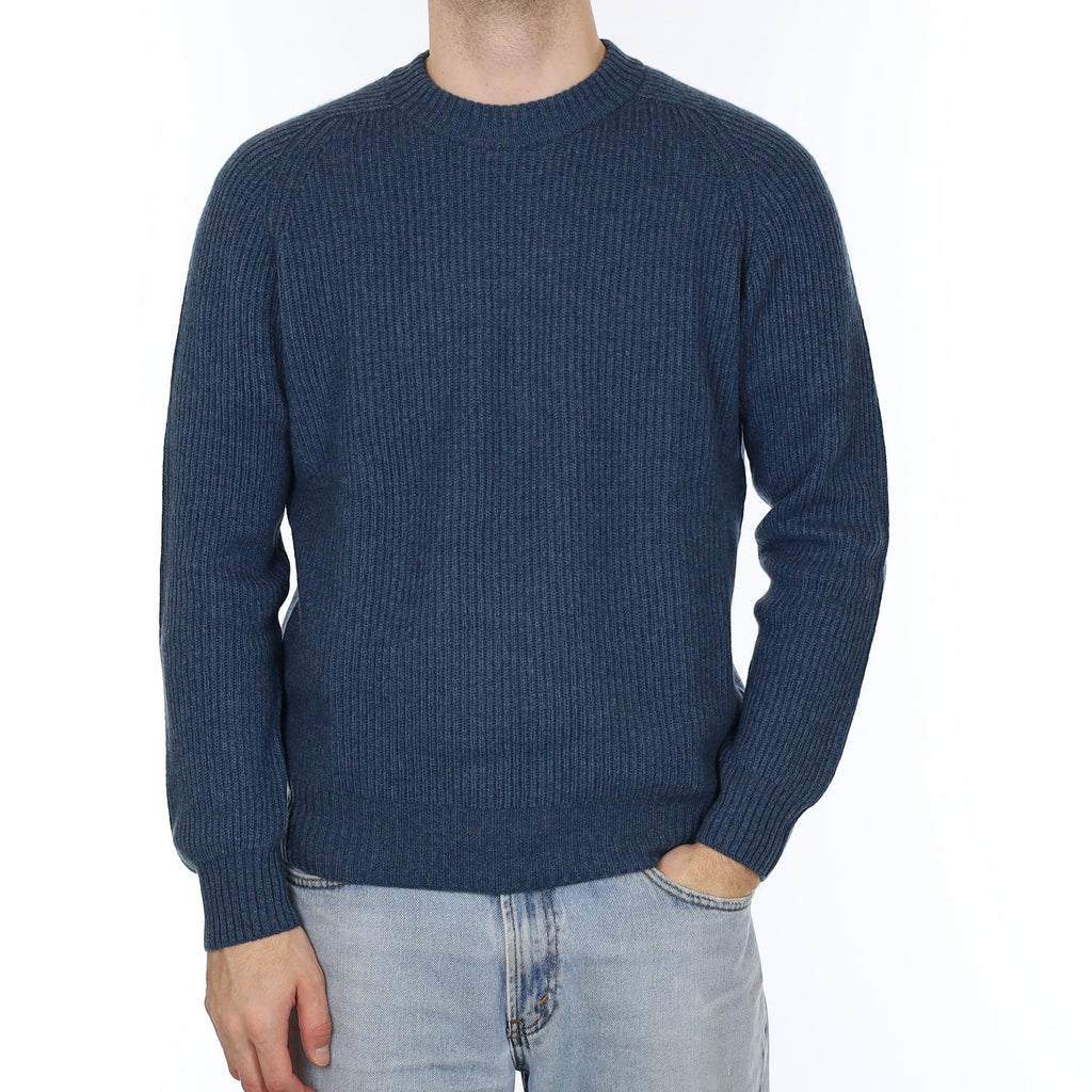 Men's Brand New Scottish Deep Denim Blue Chunky Cashmere Crew Neck Jumper Medium