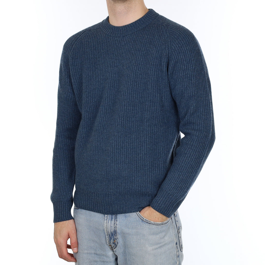 Men's Brand New Scottish Deep Denim Blue Chunky Cashmere Crew Neck Jumper Medium