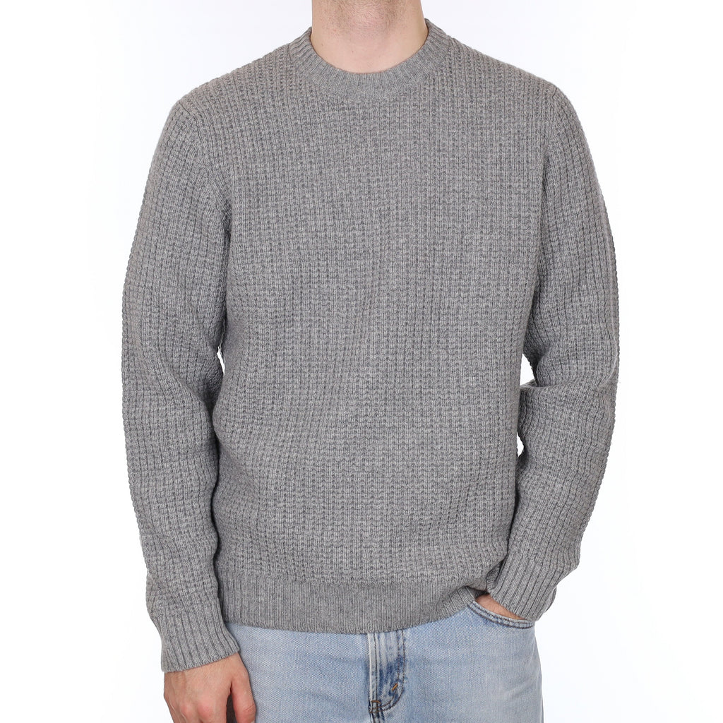 Men's Brand New Scottish Smoke Grey Chunky Waffle Cashmere Crew Neck Jumper Large