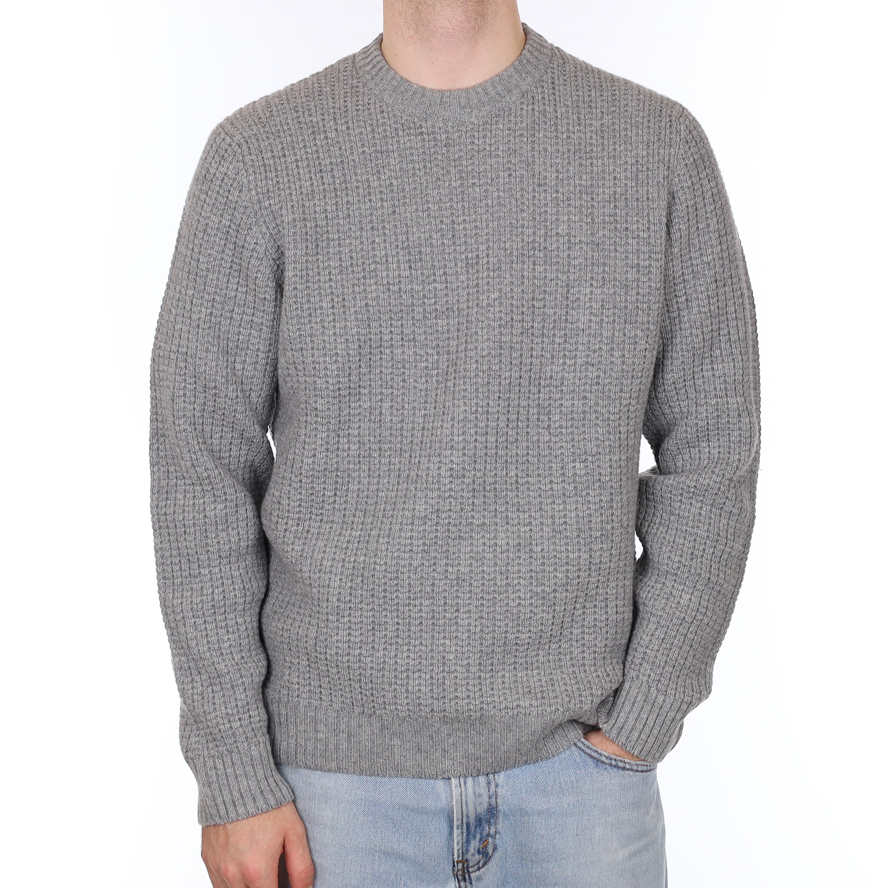 Men's Brand New Scottish Smoke Grey Chunky Waffle Cashmere Crew Neck Jumper Large