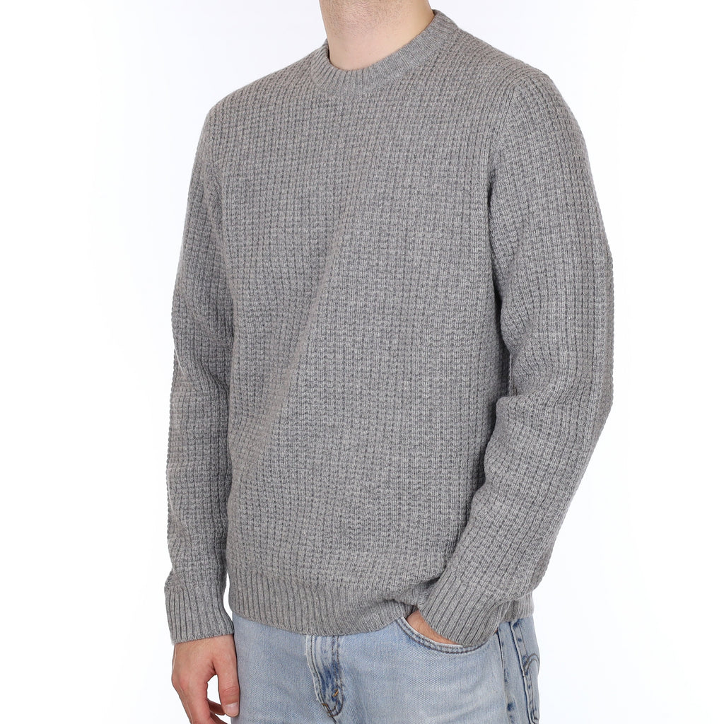 Men's Brand New Scottish Smoke Grey Chunky Waffle Cashmere Crew Neck Jumper Large