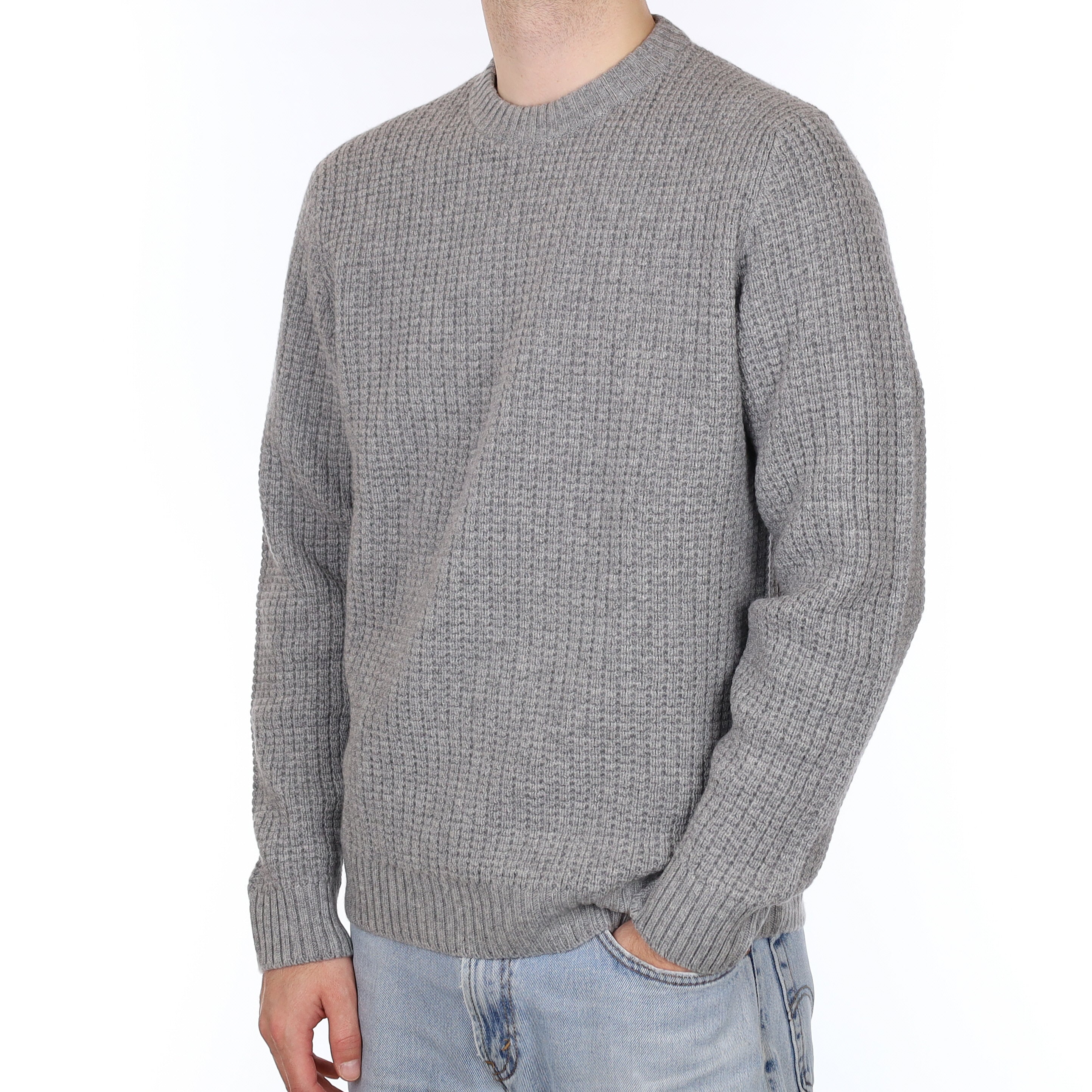 Men's Brand New Scottish Smoke Grey Chunky Waffle Cashmere Crew Neck Jumper Large