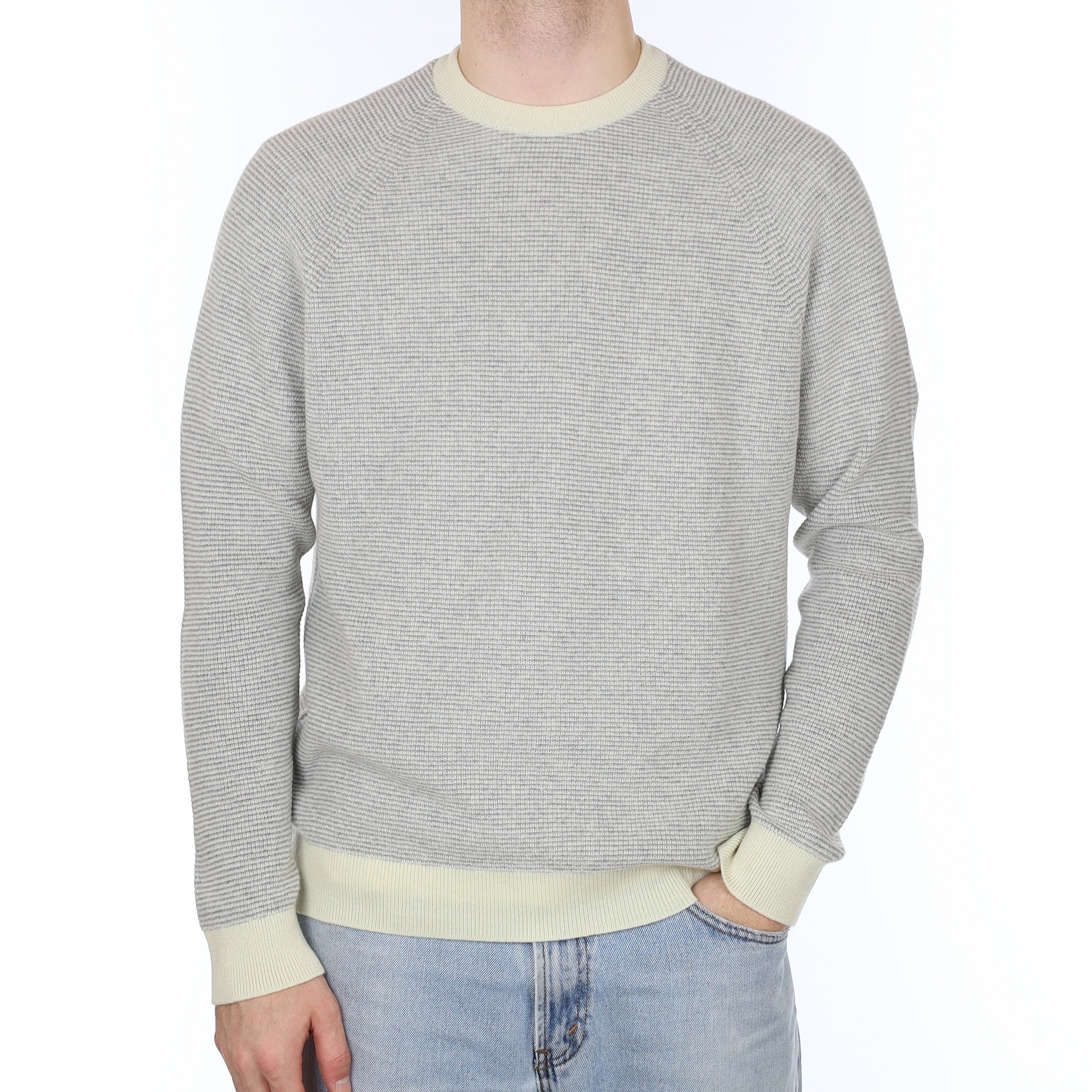 Men's Brand New Scottish Grey & Ivory Textured Cashmere Crew Neck Jumper Large