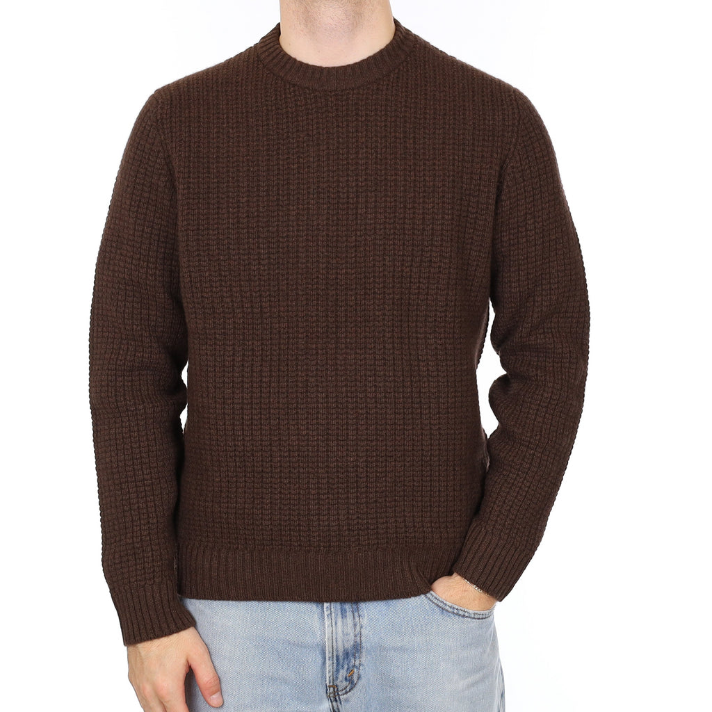 Men's Brand New Scottish Chocolate Brown Chunky Waffle Cashmere Crew Neck Jumper Large