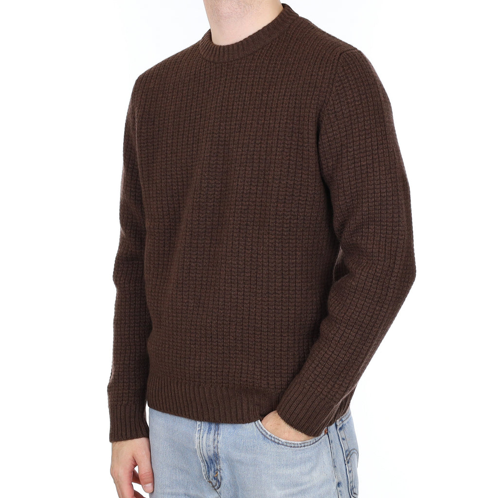 Men's Brand New Scottish Chocolate Brown Chunky Waffle Cashmere Crew Neck Jumper Large