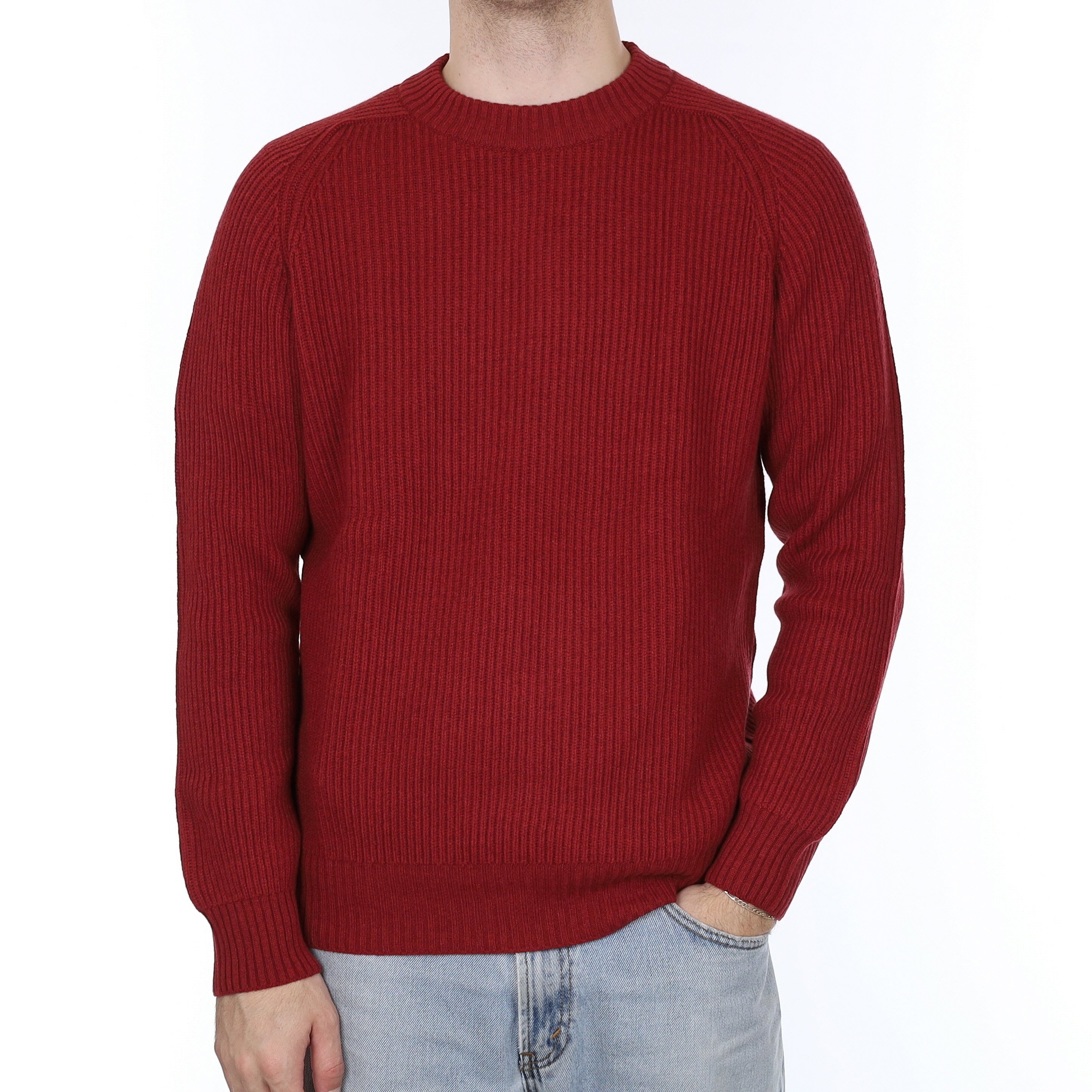 Men's Brand New Scottish Brick Red Chunky Cashmere Crew Neck Jumper Large