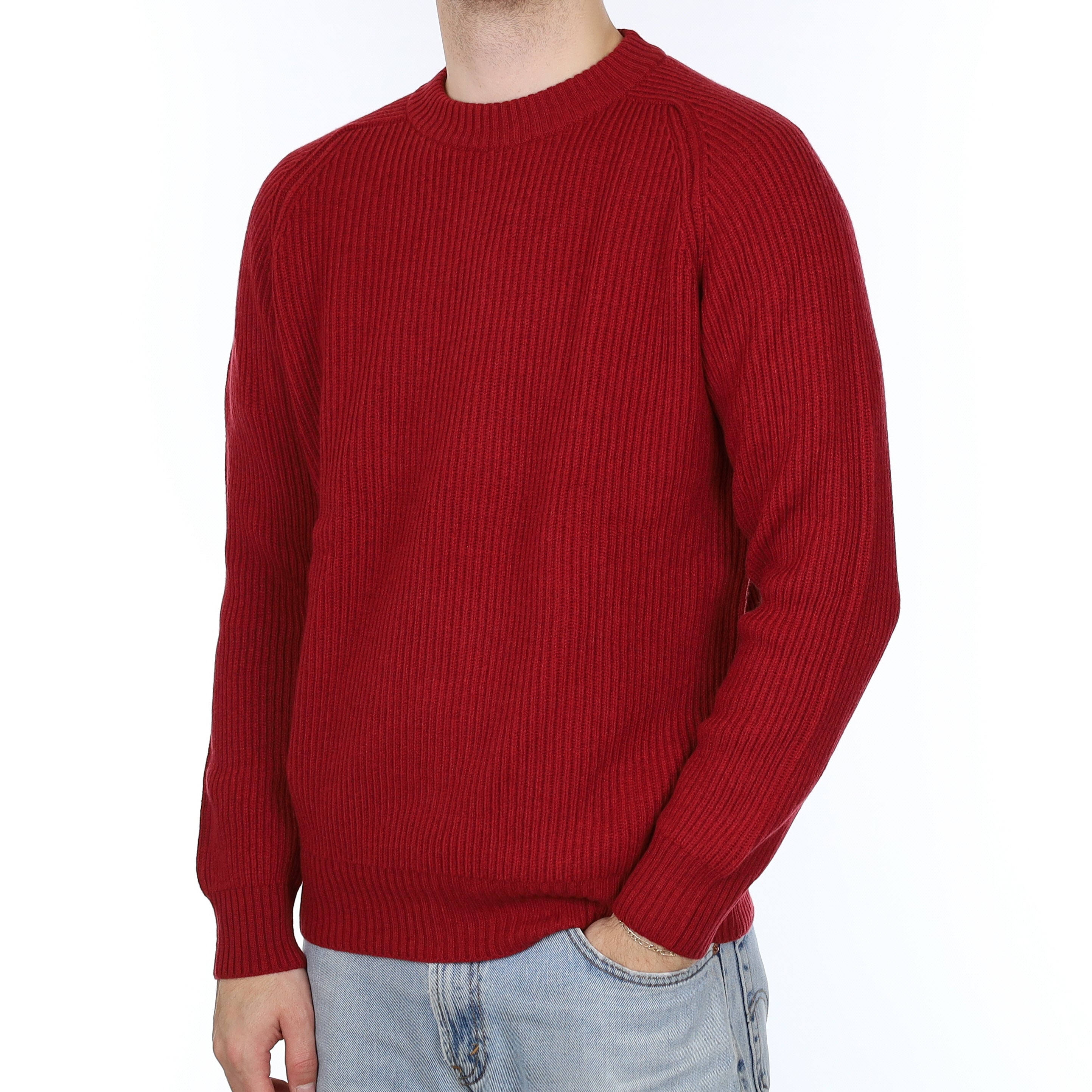 Men's Brand New Scottish Brick Red Chunky Cashmere Crew Neck Jumper Large