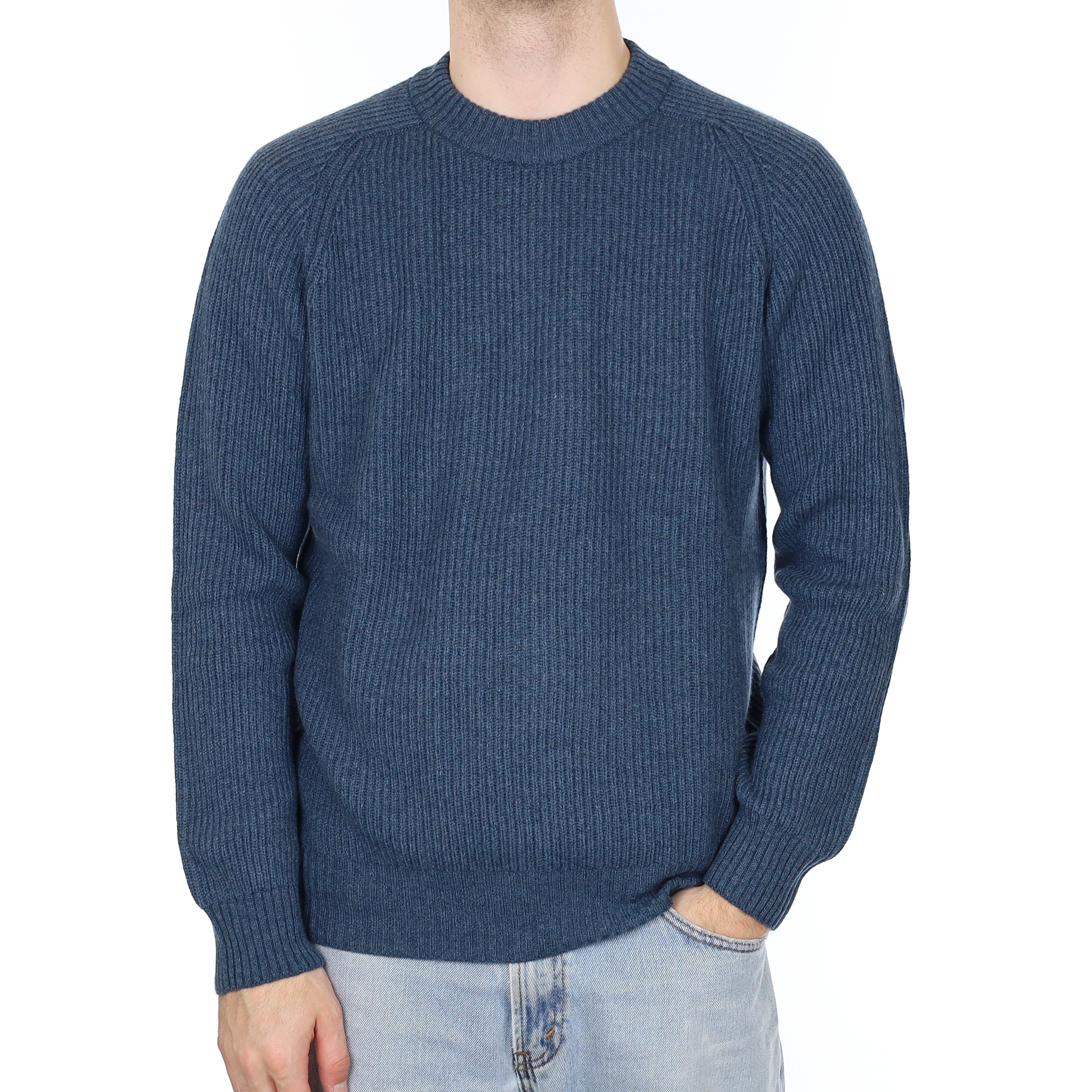 Men's Brand New Scottish Deep Denim Blue Chunky Cashmere Crew Neck Jumper Large