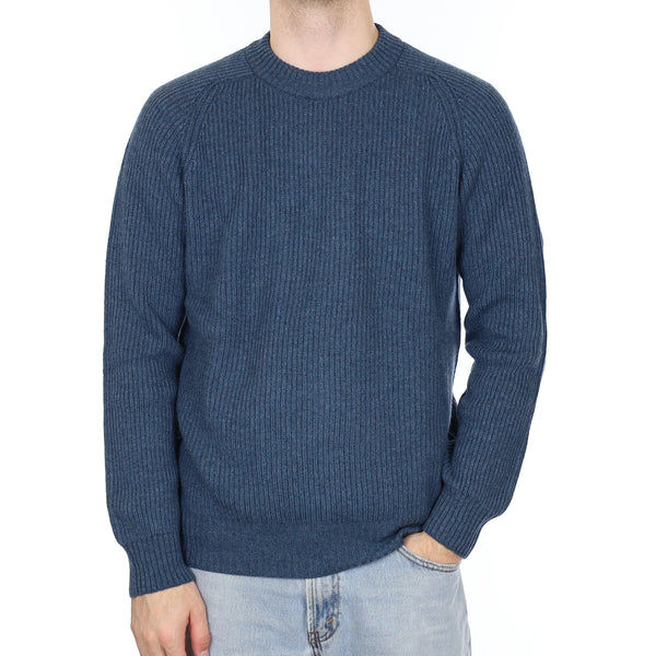Men's Brand New Scottish Deep Denim Blue Chunky Cashmere Crew Neck Jumper Large