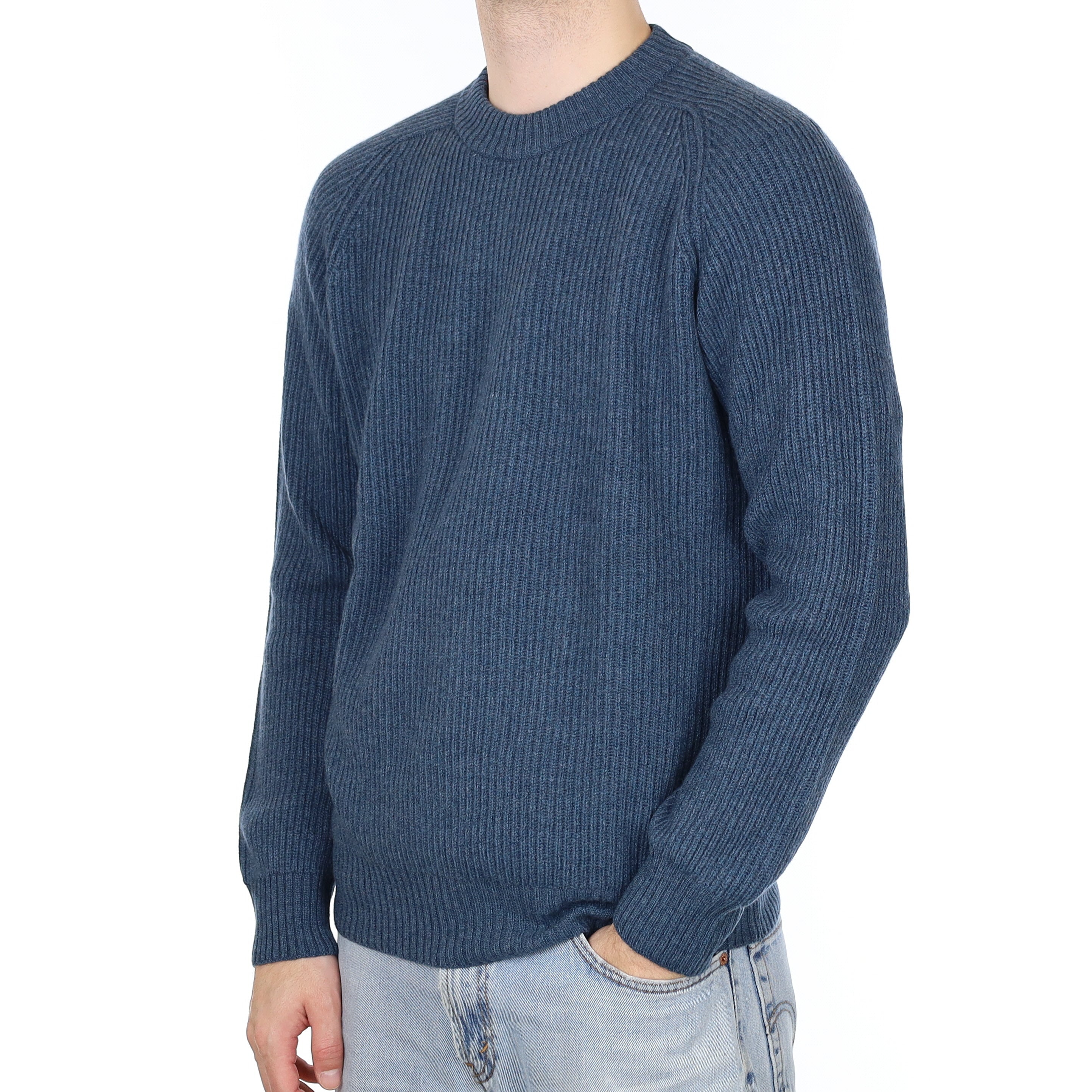 Men's Brand New Scottish Deep Denim Blue Chunky Cashmere Crew Neck Jumper Large
