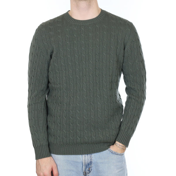 Men's Brand New Scottish Alpine Green Cable Cashmere Crew Neck Jumper Large