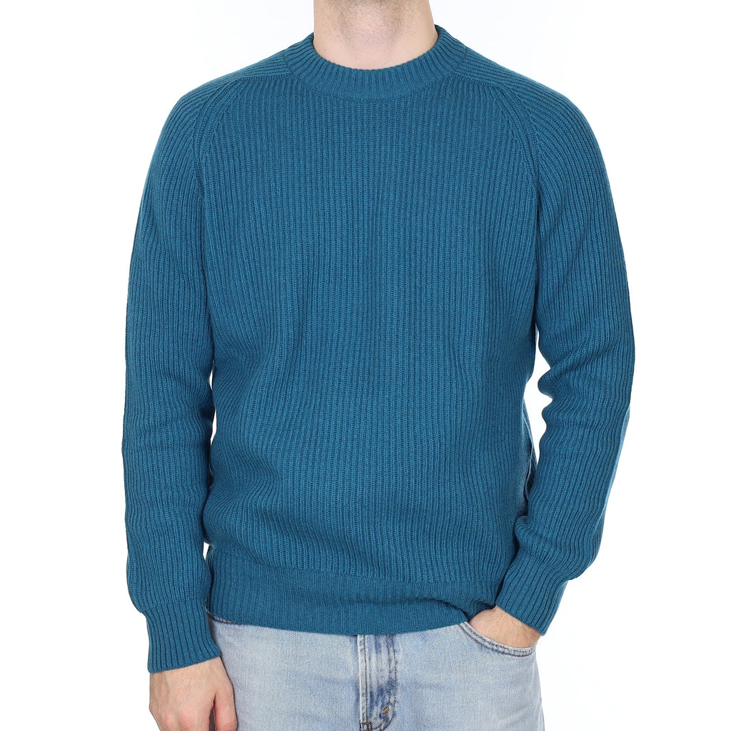 Men's Brand New Scottish Teal Blue Chunky Cashmere Crew Neck Jumper Large