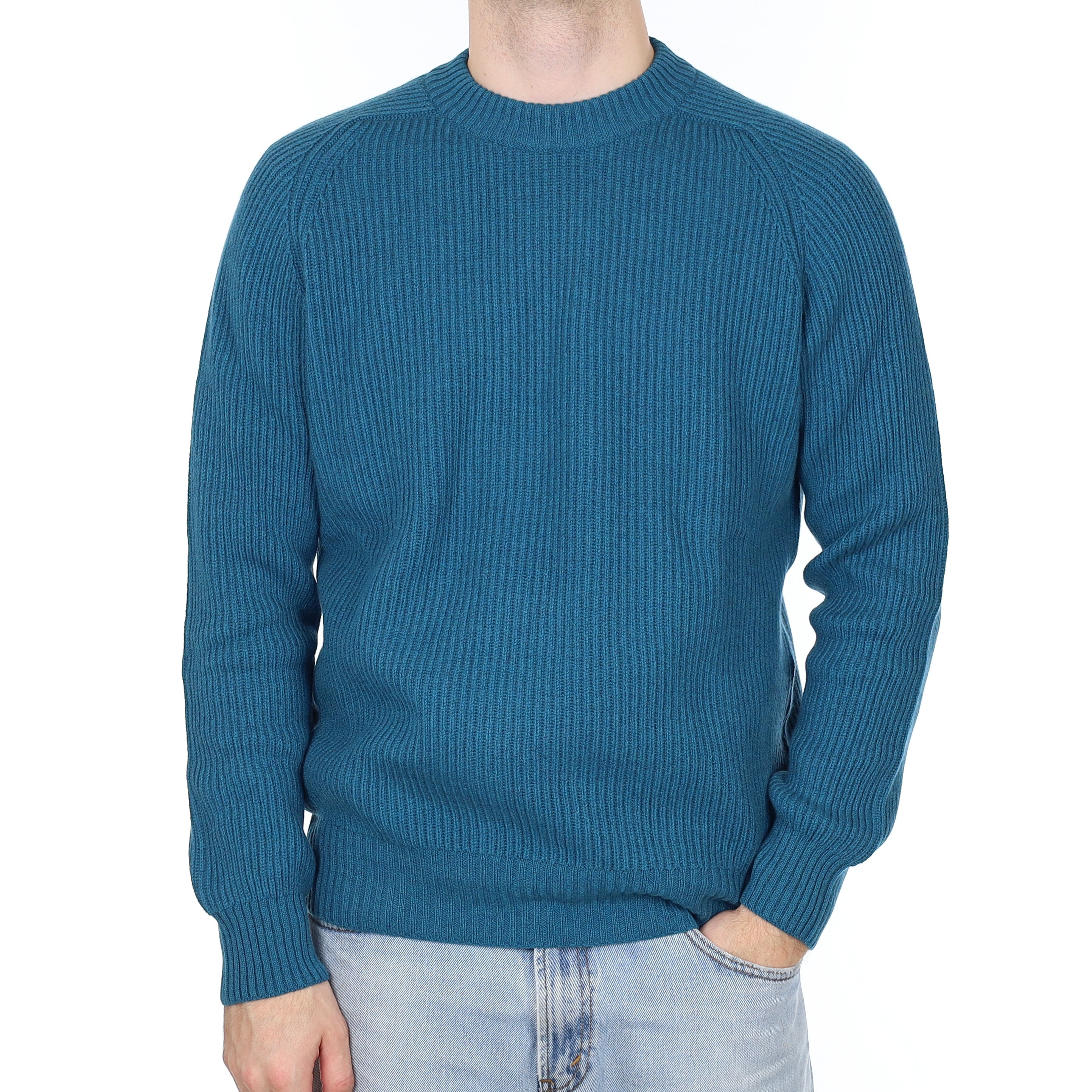 Men's Brand New Scottish Teal Blue Chunky Cashmere Crew Neck Jumper Large