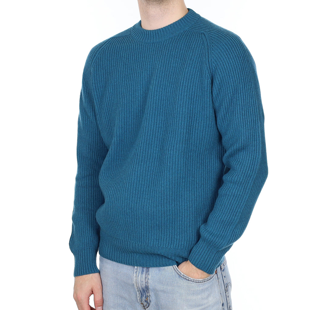 Men's Brand New Scottish Teal Blue Chunky Cashmere Crew Neck Jumper Large