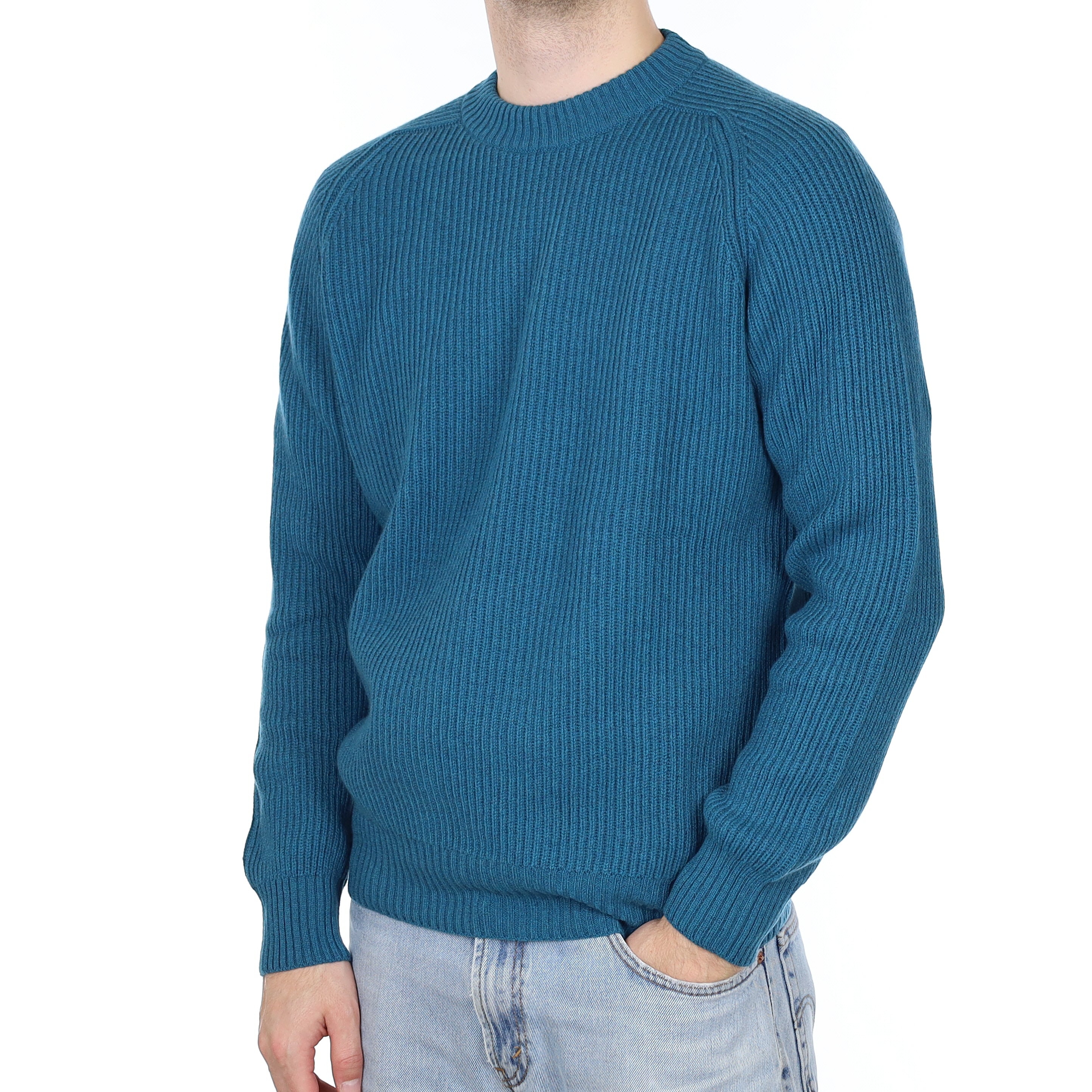 Men's Brand New Scottish Teal Blue Chunky Cashmere Crew Neck Jumper Large