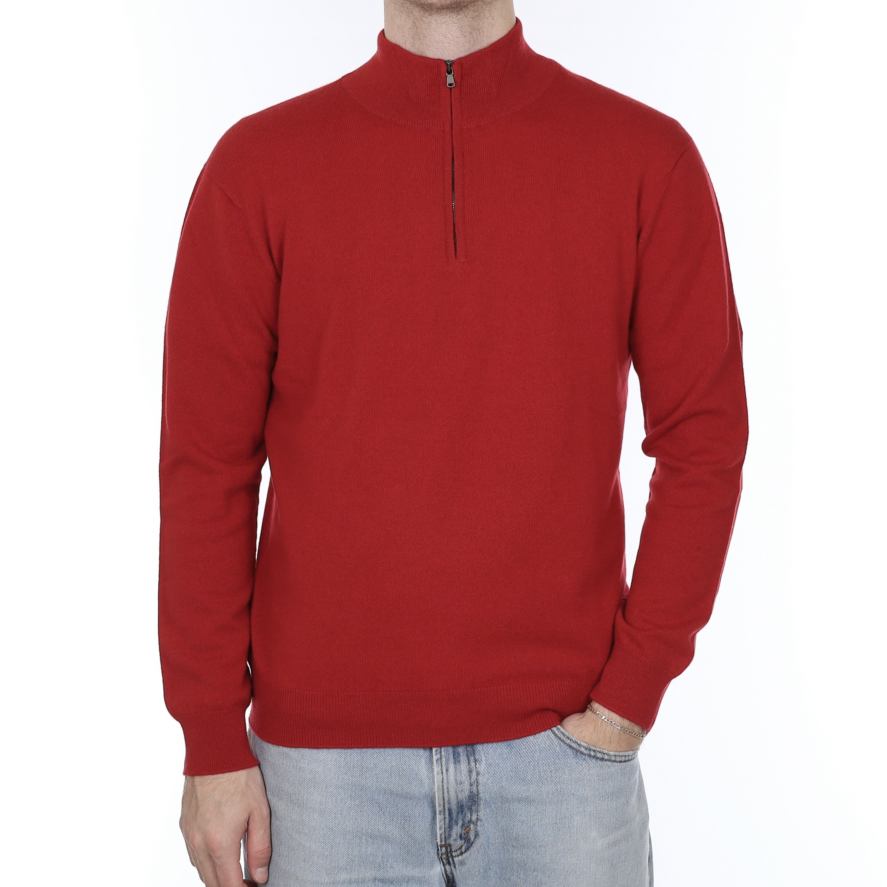 Men's Brand New Scottish Scarlet Red Quarter Zip Cashmere Jumper Large