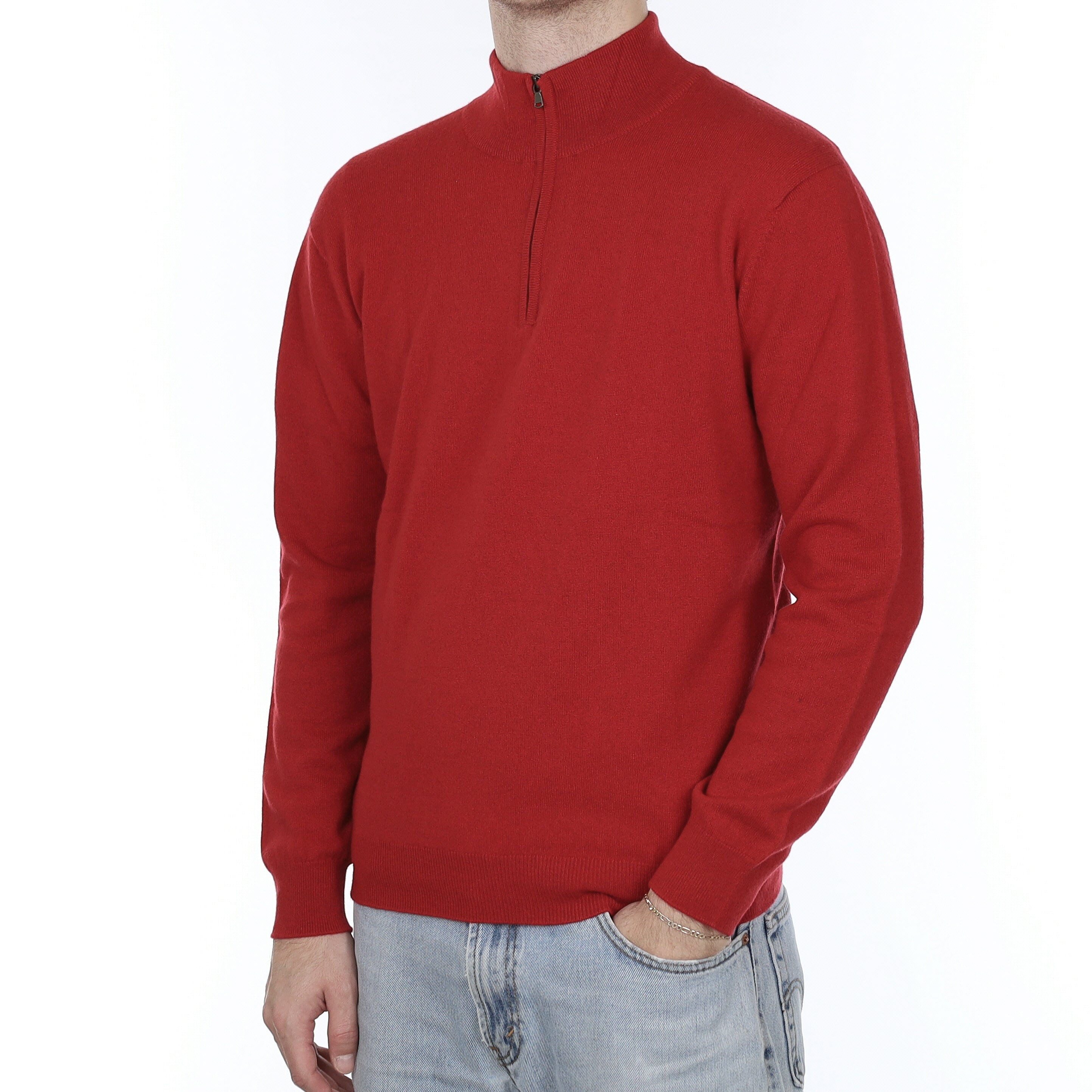 Men's Brand New Scottish Scarlet Red Quarter Zip Cashmere Jumper Large