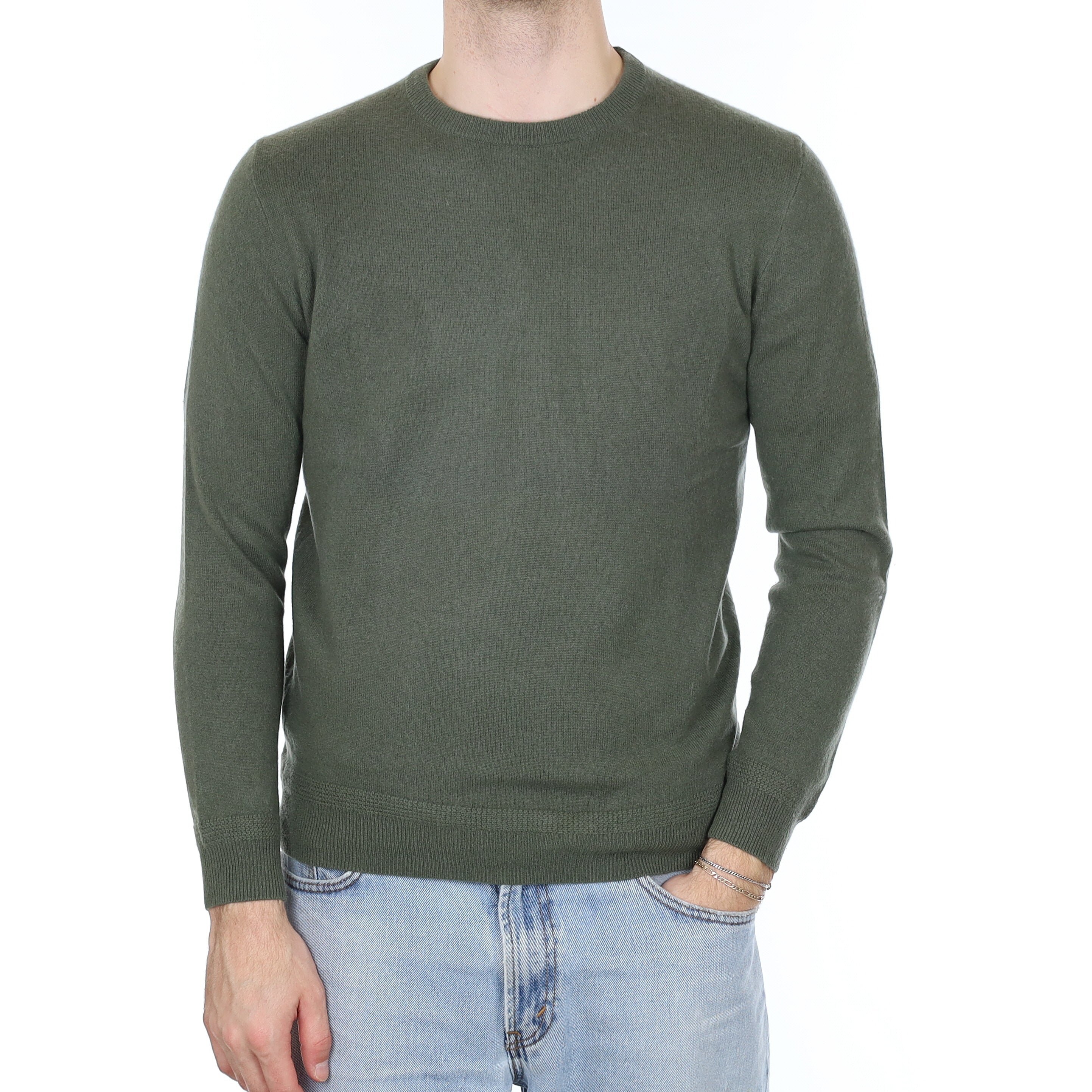 Men's Alpine Green Cashmere Crew Neck Jumper Medium