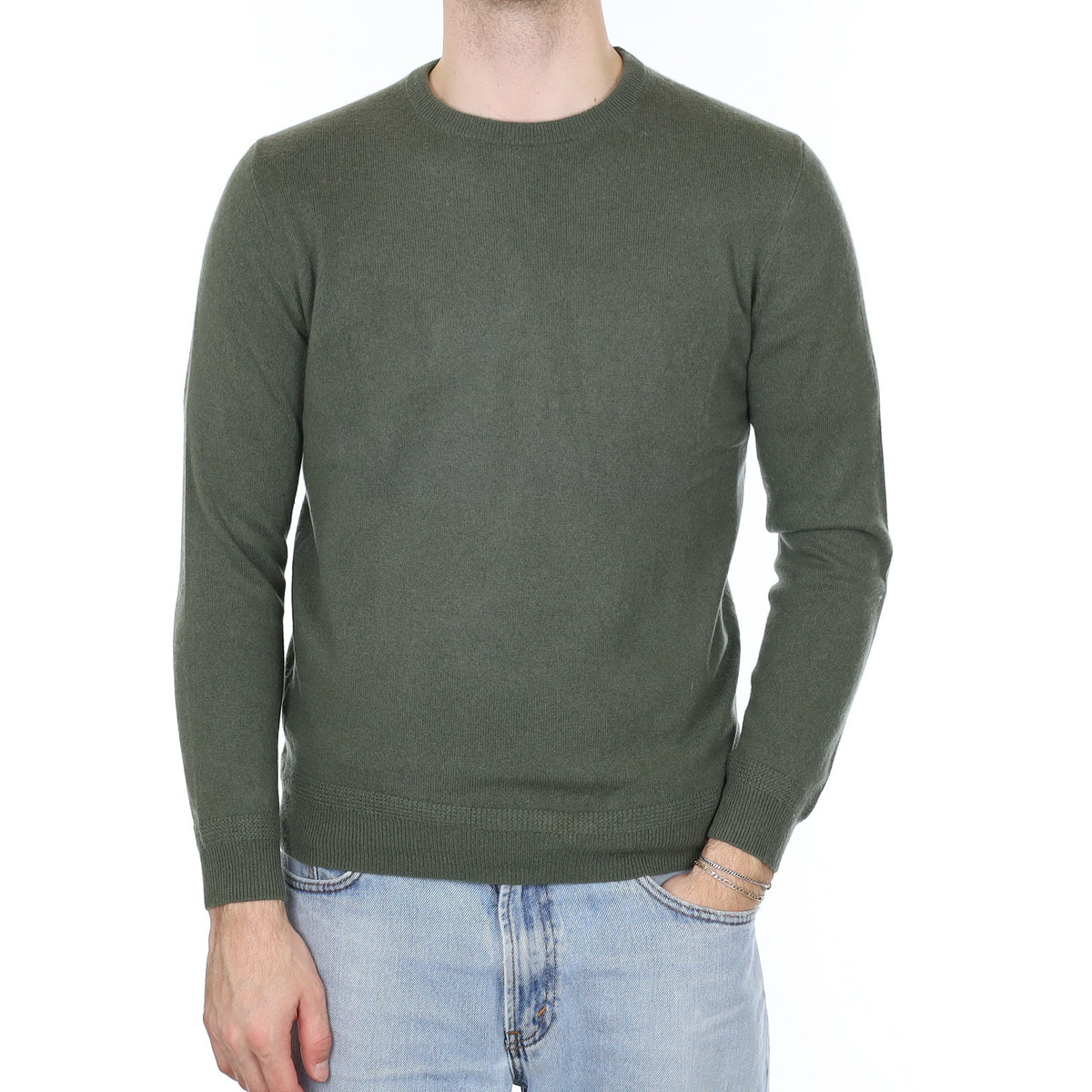 Men's Alpine Green Cashmere Crew Neck Jumper Medium