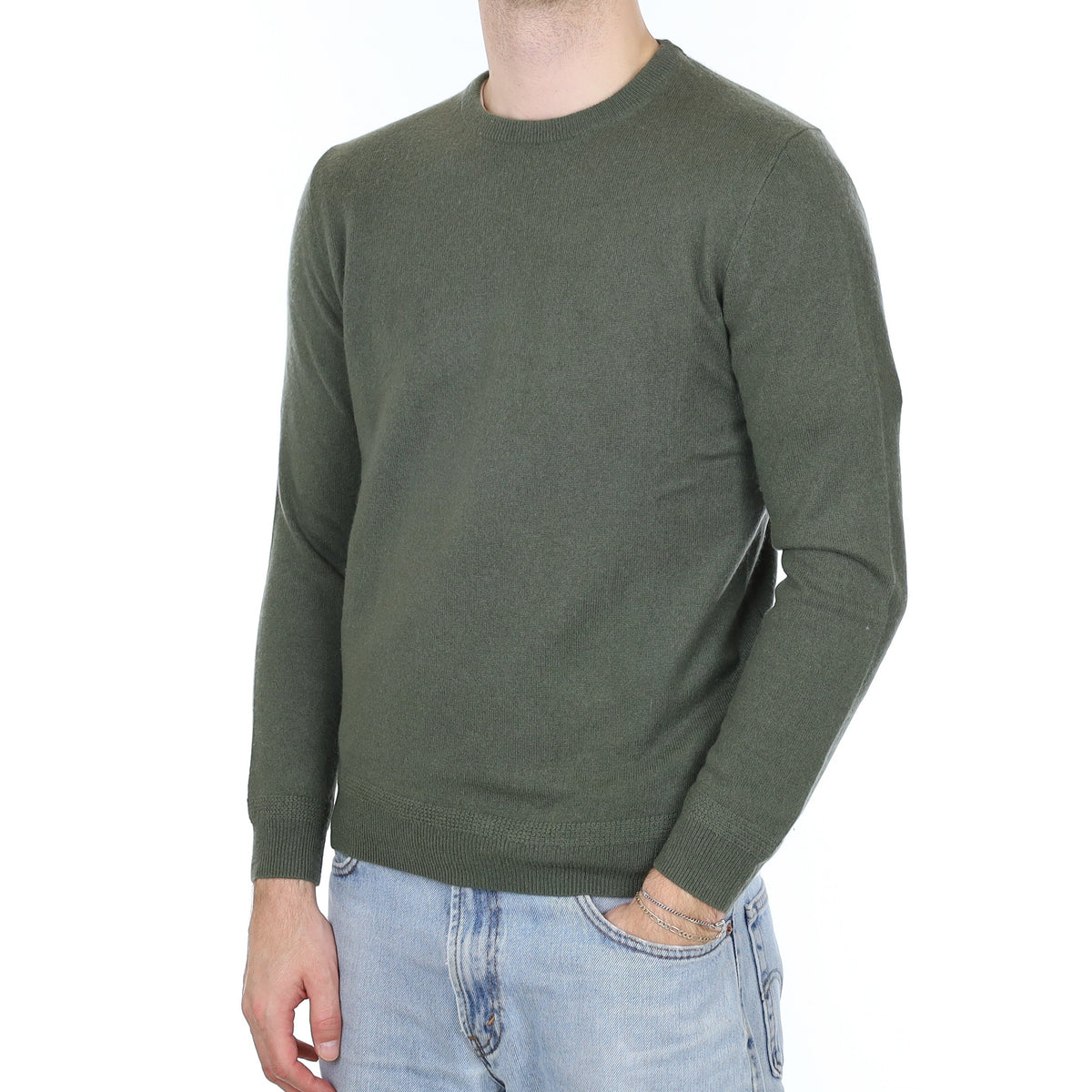Men's Alpine Green Cashmere Crew Neck Jumper Medium