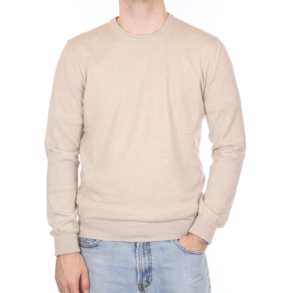 Men's Pale Beige Cashmere Crew Neck Jumper Medium
