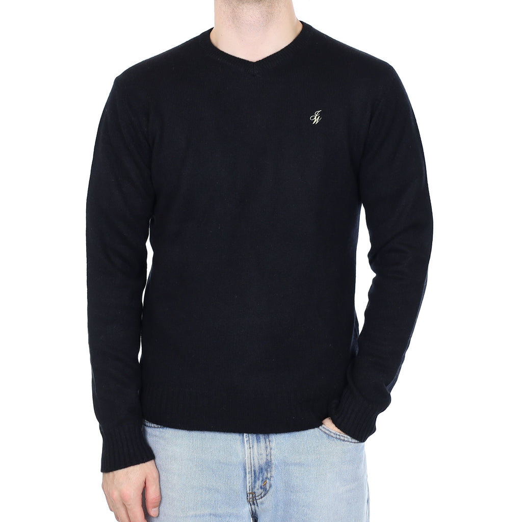 Men's Black Heavy Knit Cashmere V Neck Jumper Medium