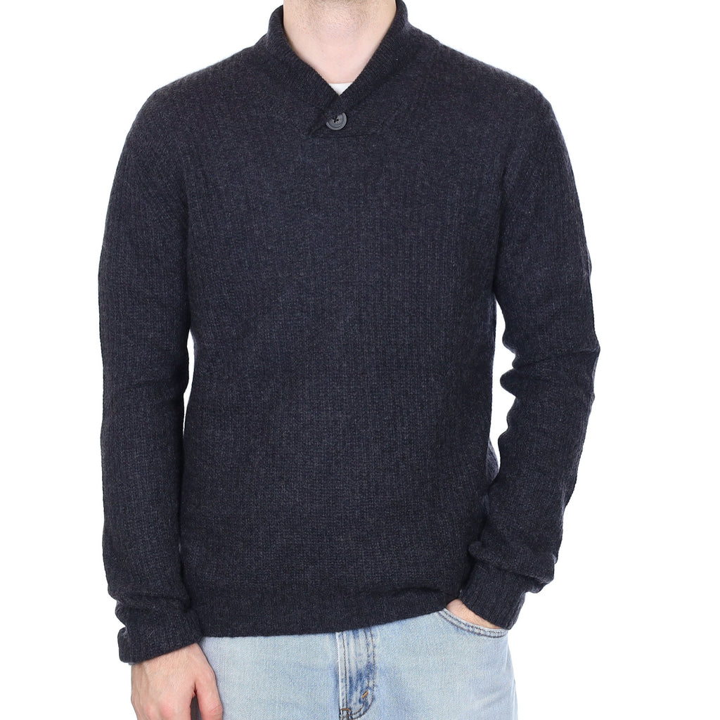 Men's Graphite Grey Chunky Cashmere Shawl Collar Jumper Large