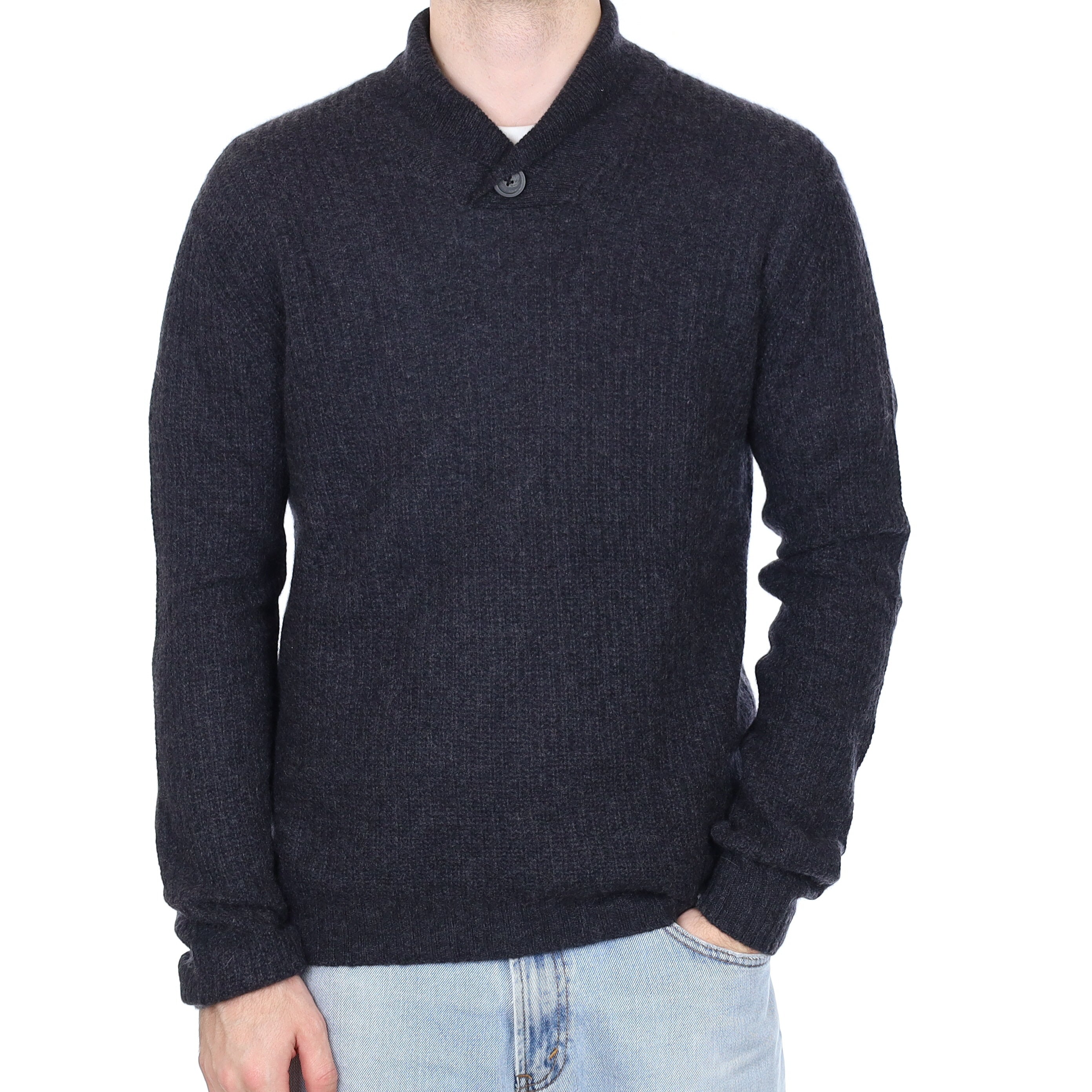 Men's Graphite Grey Chunky Cashmere Shawl Collar Jumper Large