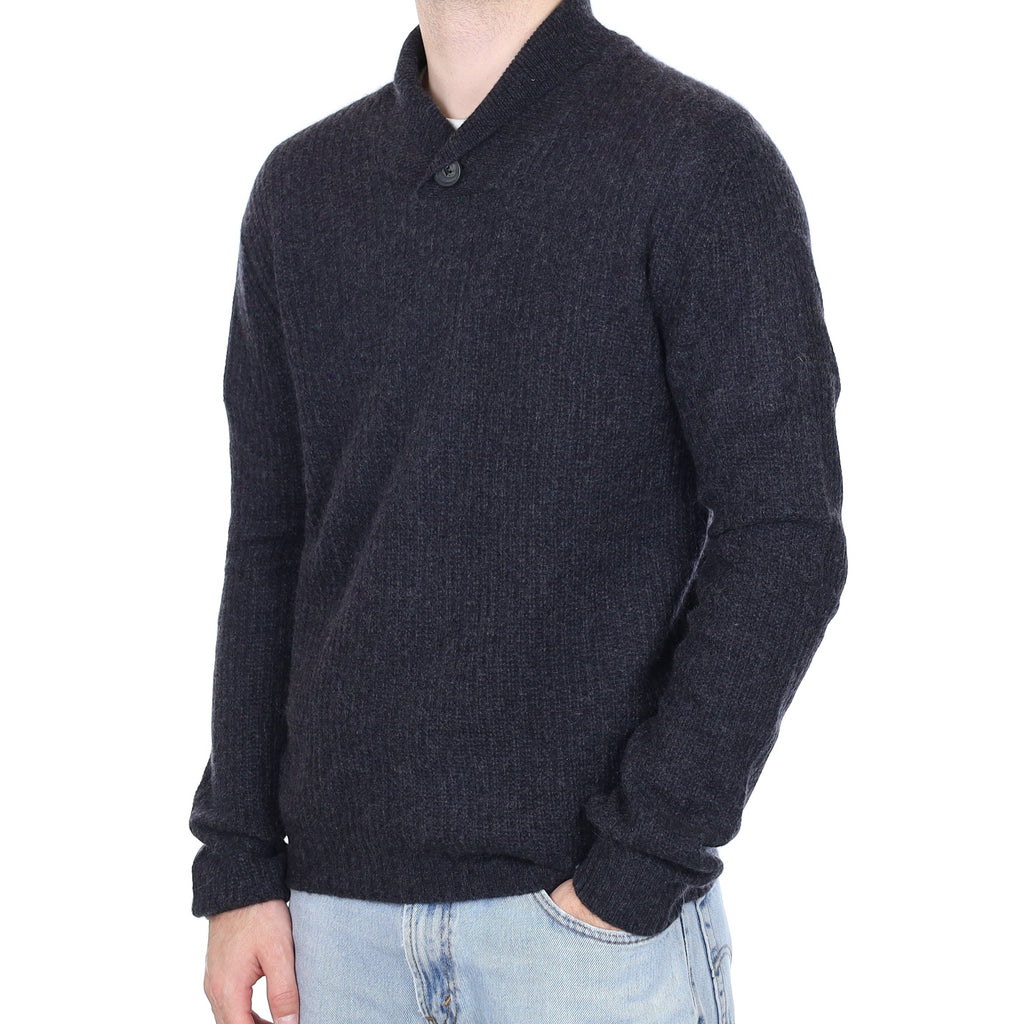Men's Graphite Grey Chunky Cashmere Shawl Collar Jumper Large