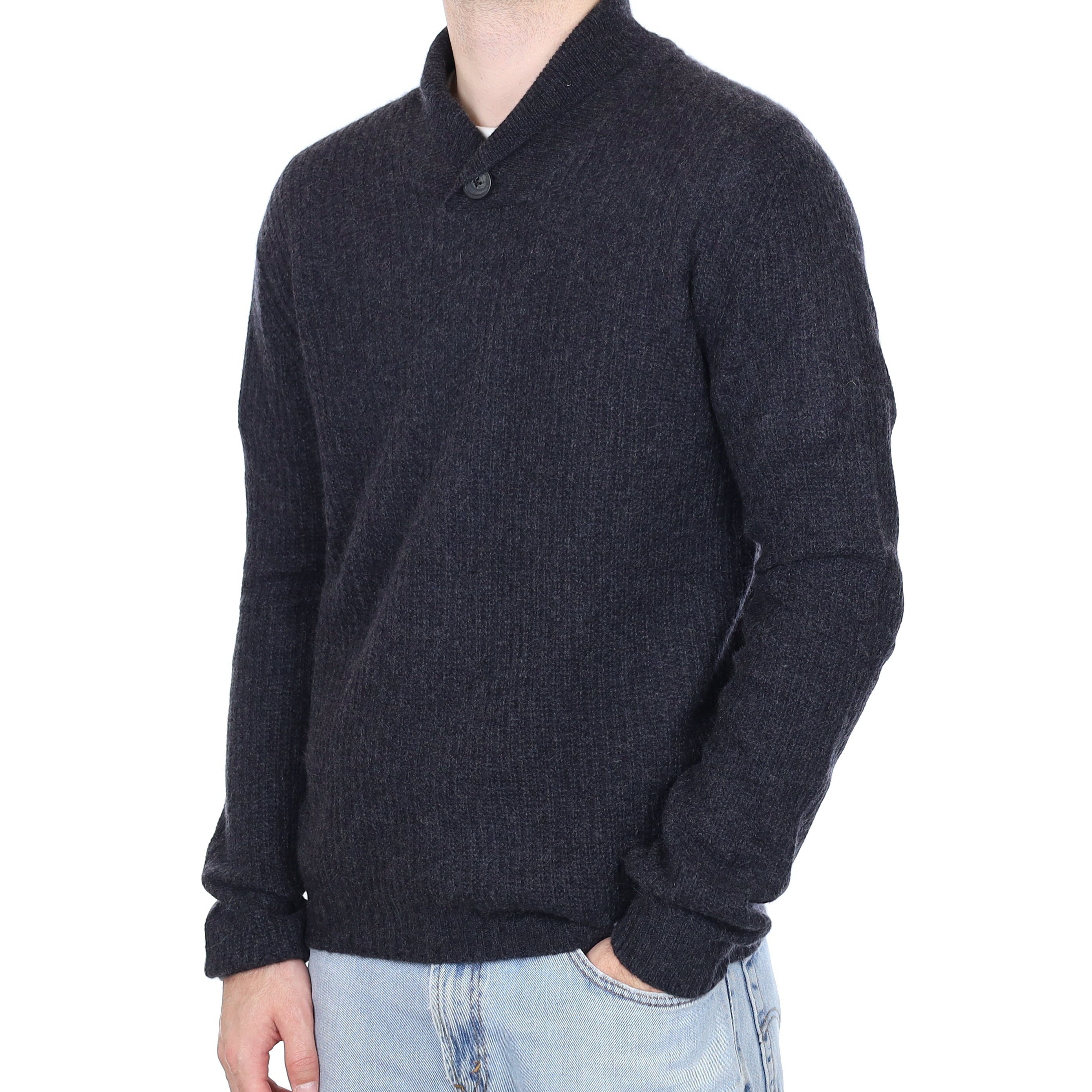 Men's Graphite Grey Chunky Cashmere Shawl Collar Jumper Large