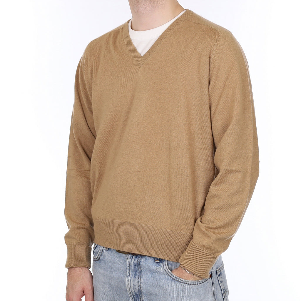 Men's Orvis Camel Brown Cashmere V Neck Jumper Large