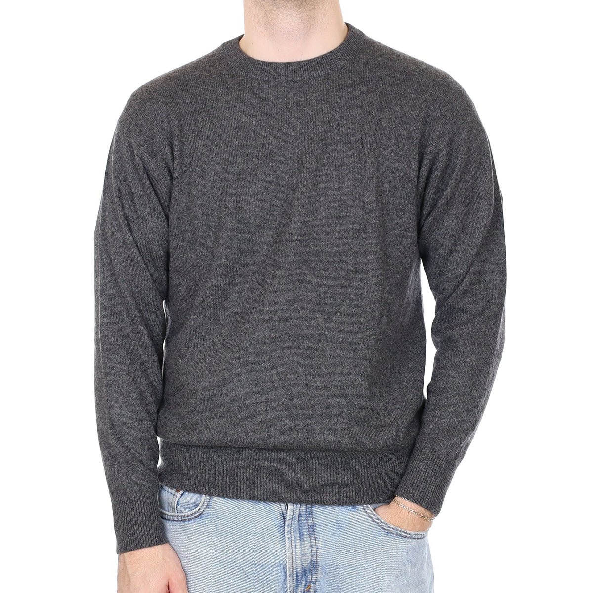 Men's Granite Grey Cashmere Crew Neck Jumper Large
